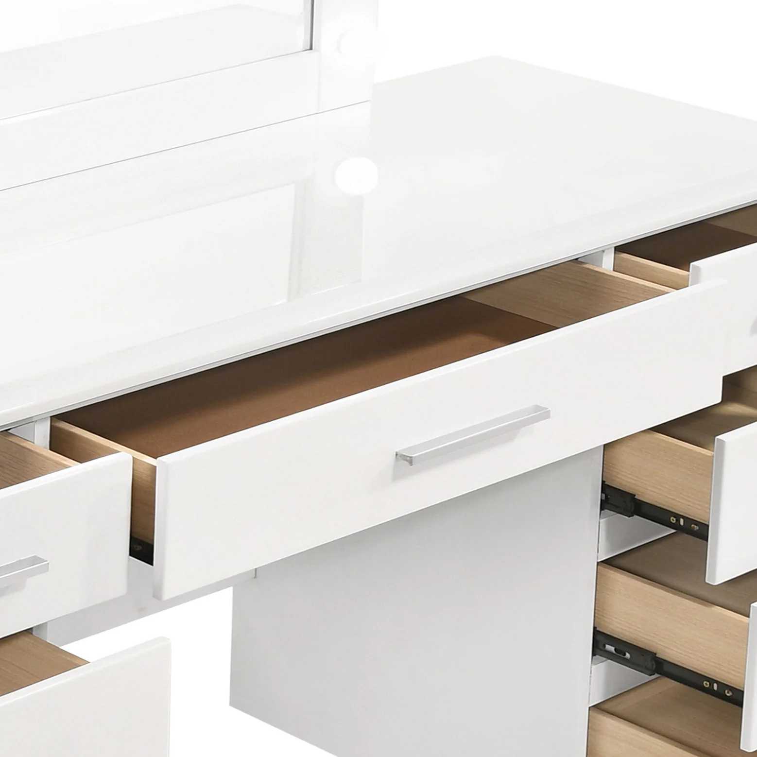 Felicity 9-Drawer Vanity Table with Lighted Mirror, White Gloss - Image 3