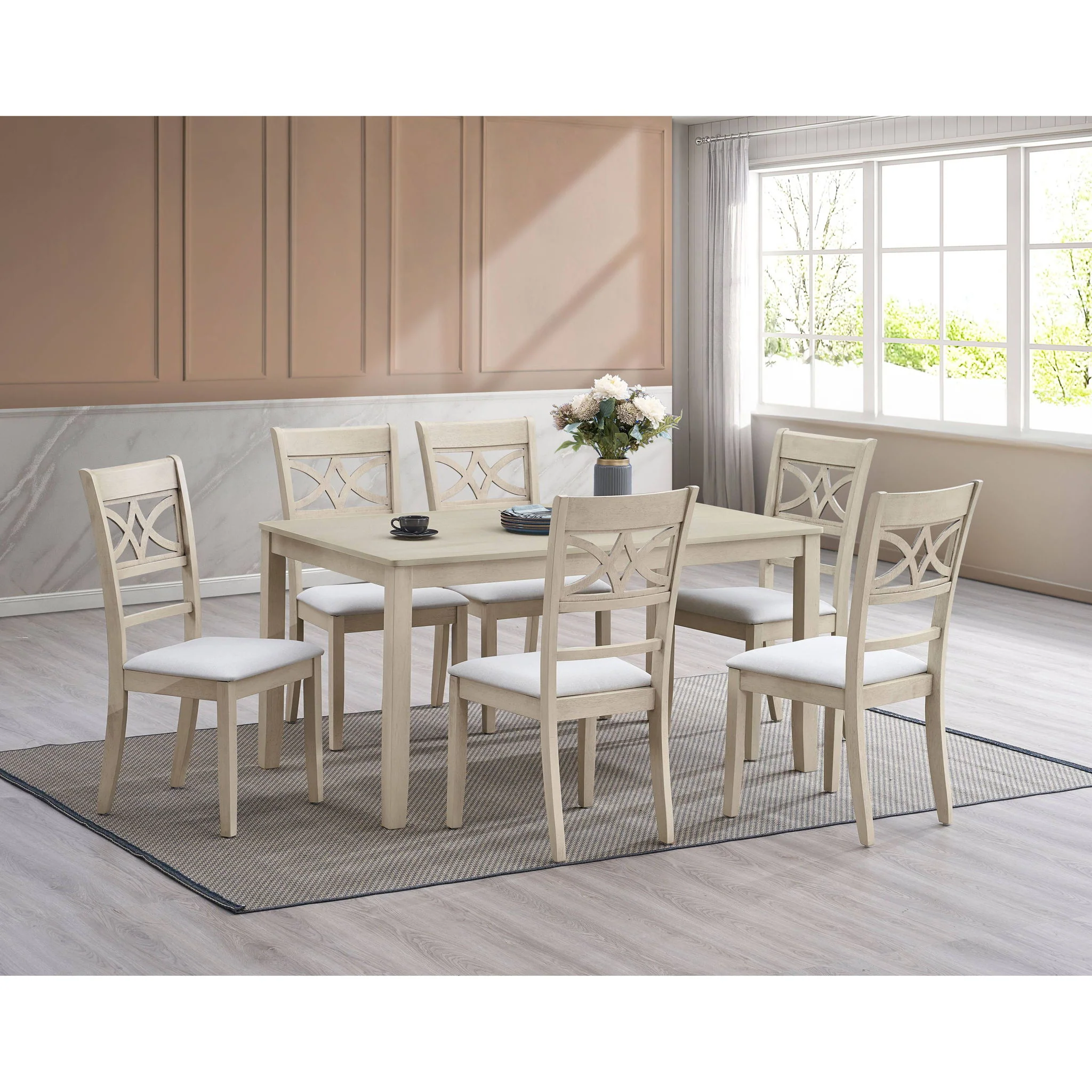 Ferris - 7 Piece Dining Set With Cross Back Chairs And Rectangular Table - Antique White - Image 7