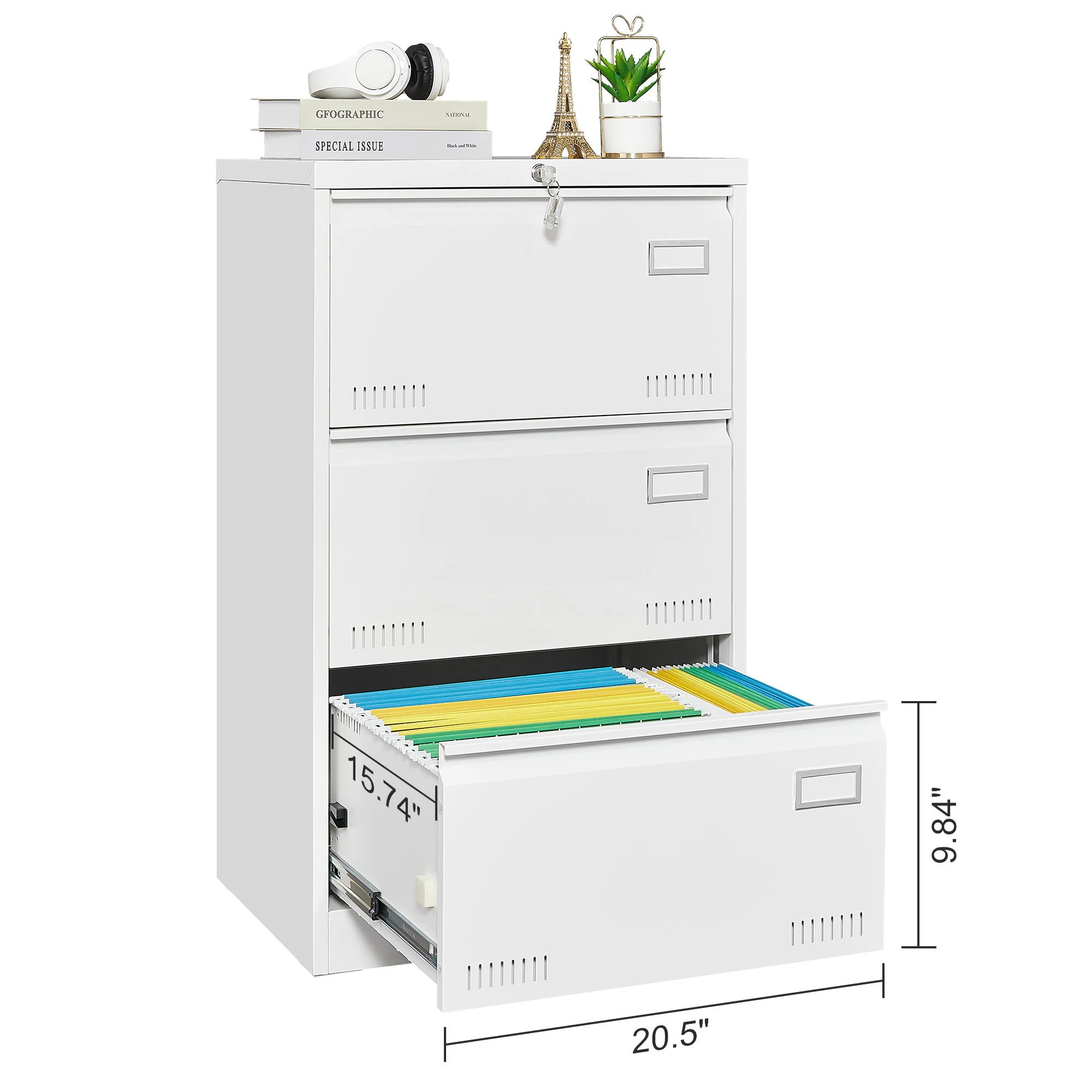 Filing Cabinet Lateral File Cabinet 3 Drawer, Locking Metal File Cabinets Three Drawer, Office Filing Cabinet With Lock Drawers For Home Office - Image 17