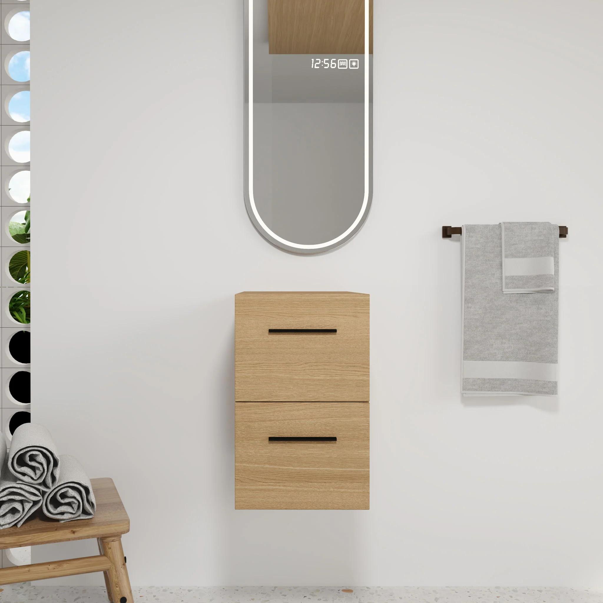 Floating Bathroom Vanity Drawer Base, Wall Mounted Storage With 2 Drawers - Light Oak - Image 7