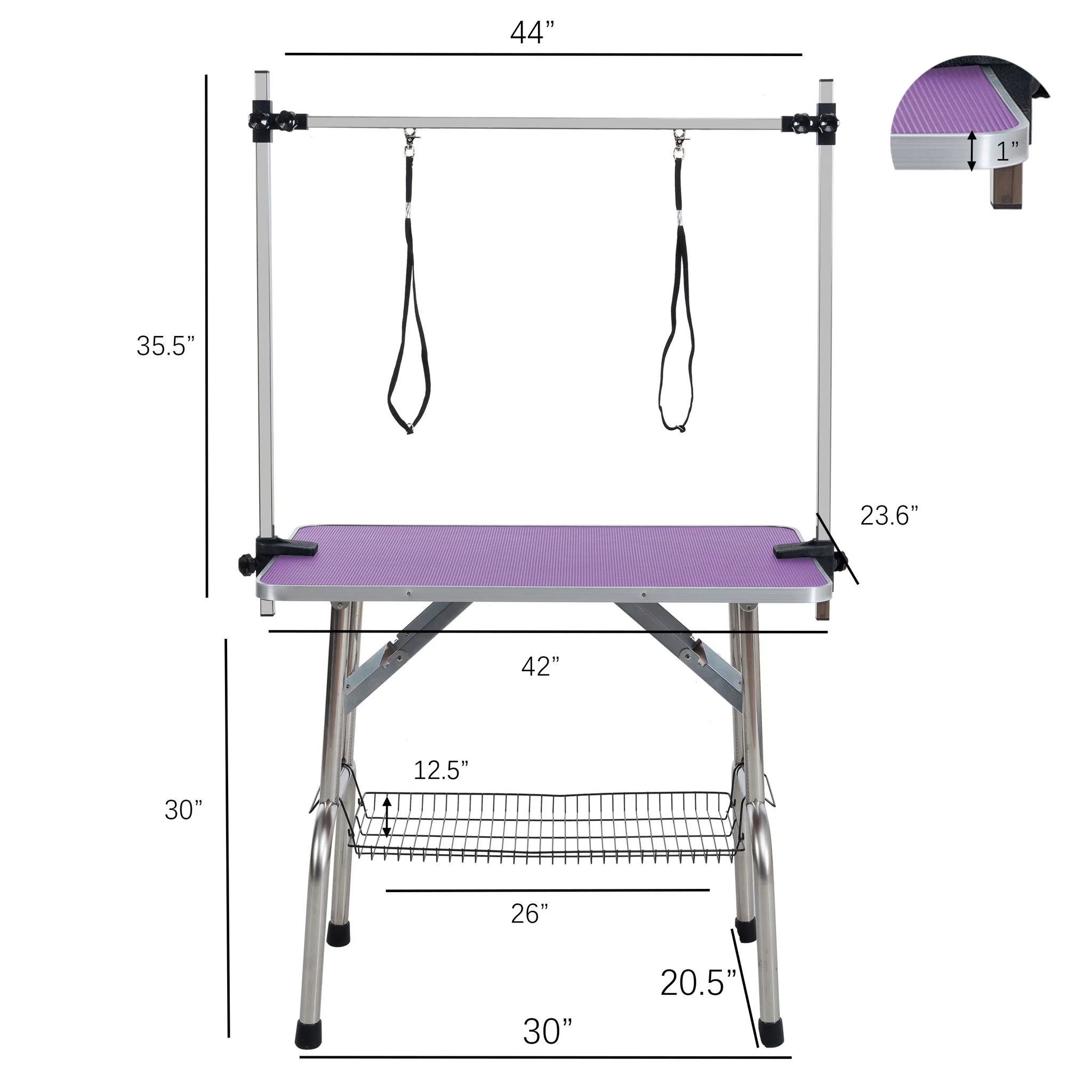 Folding Dog Pet Grooming Table Stainless Steel Frame Rubber Mat On Board With Adjustable Arm And Clamps Pet Dog Cat Grooming Table - Image 10