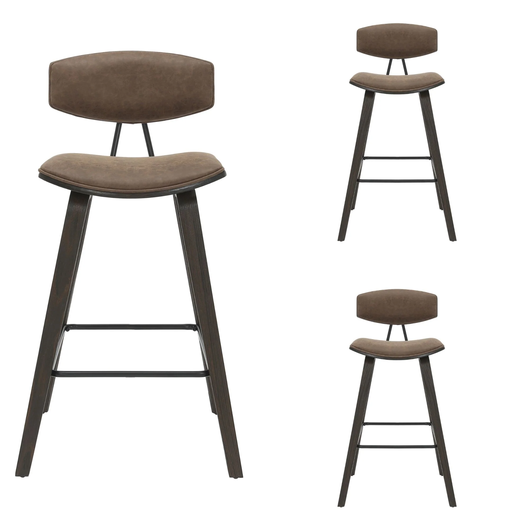 Fox - Bar Height Curved Back Wood Bar Stool With Faux Leather Seat - Image 10