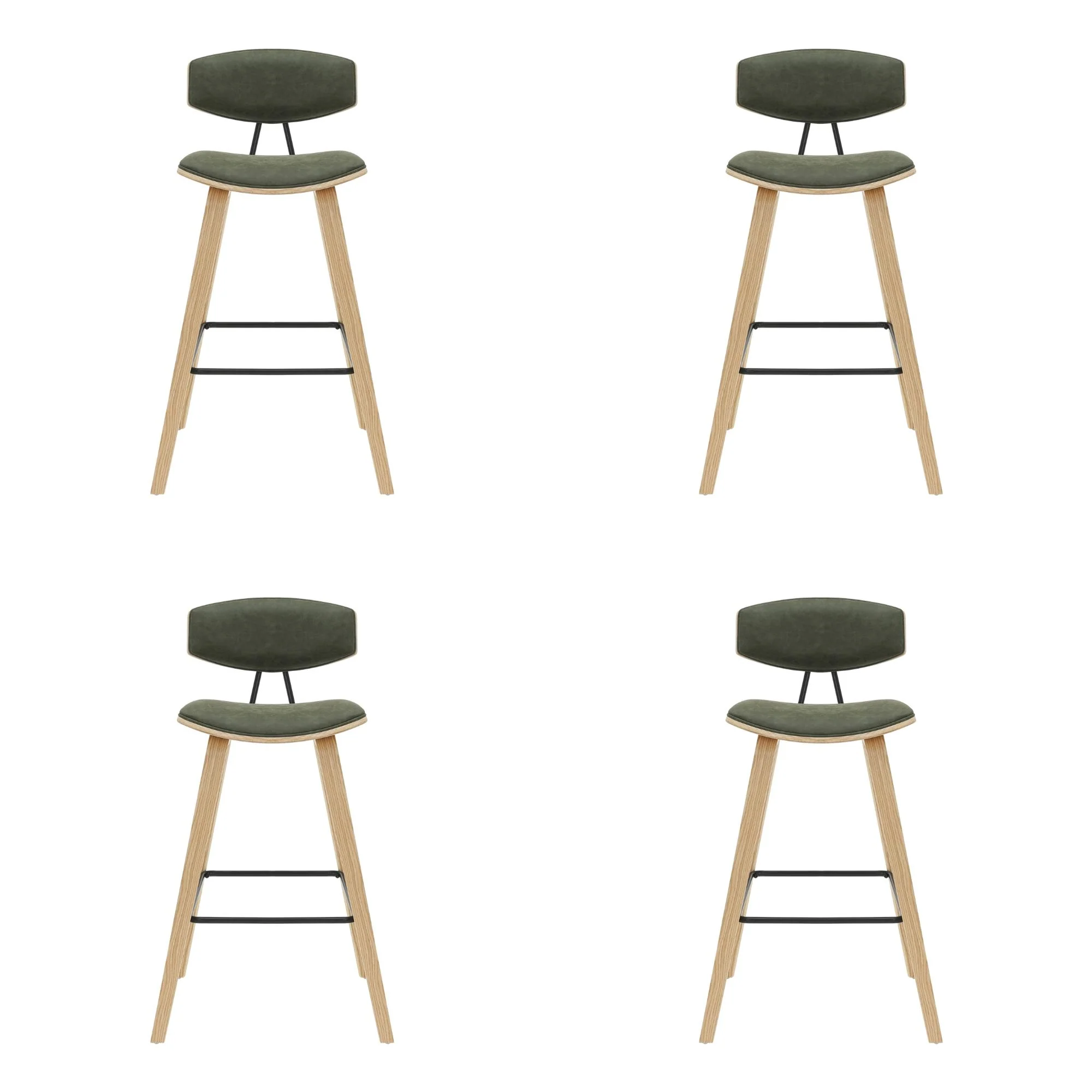 Fox - Bar Height Curved Back Wood Bar Stool With Faux Leather Seat - Image 11