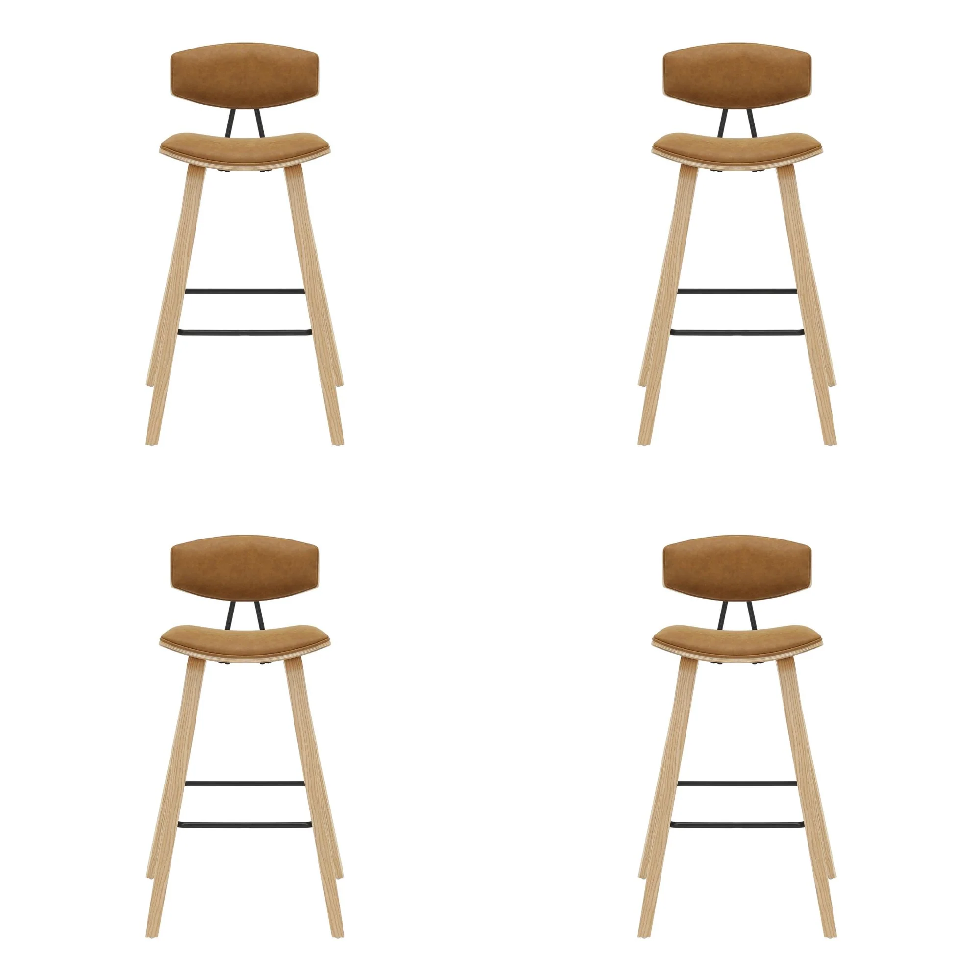 Fox - Bar Height Curved Back Wood Bar Stool With Faux Leather Seat - Image 13