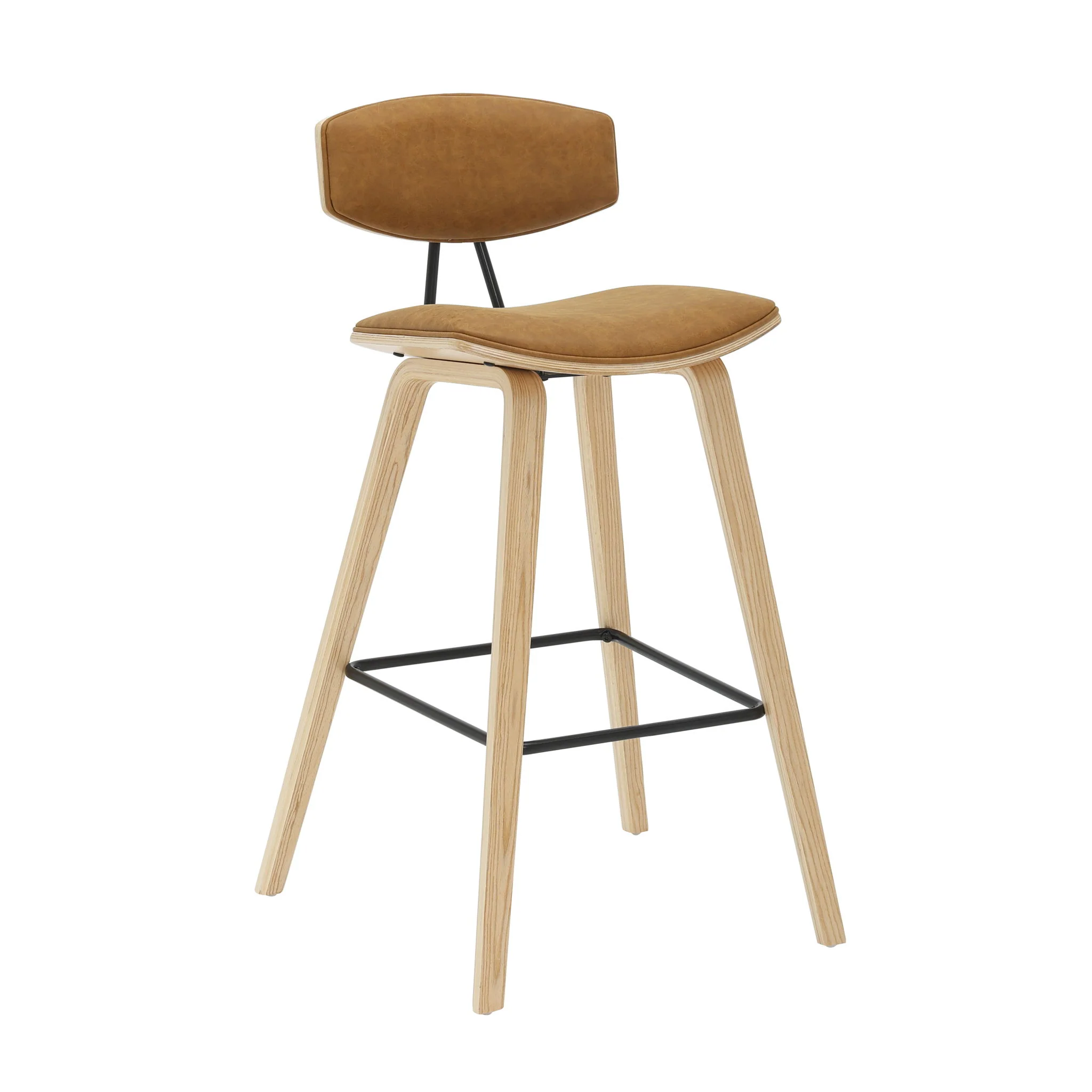 Fox - Bar Height Curved Back Wood Bar Stool With Faux Leather Seat - Image 47