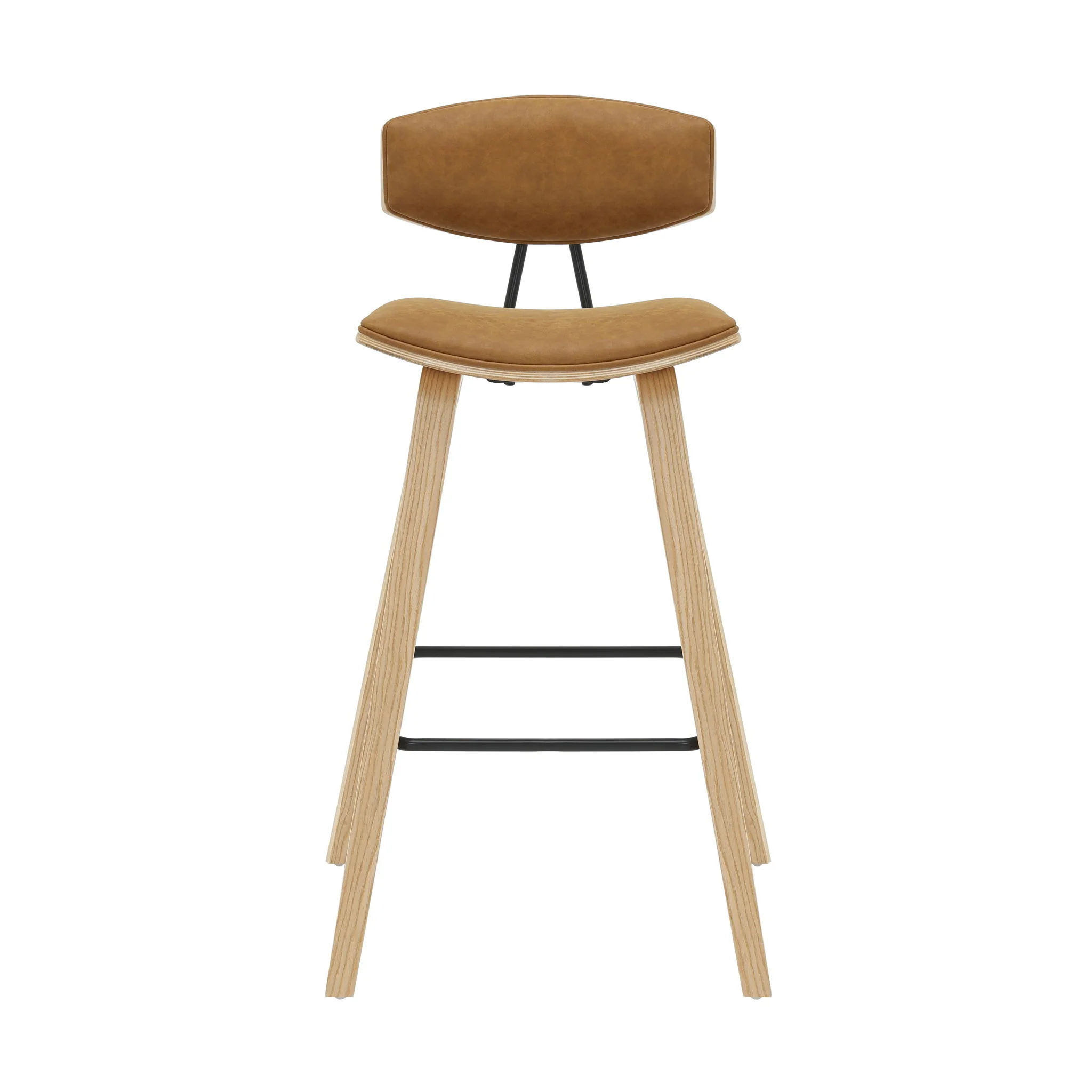 Fox - Bar Height Curved Back Wood Bar Stool With Faux Leather Seat - Image 57