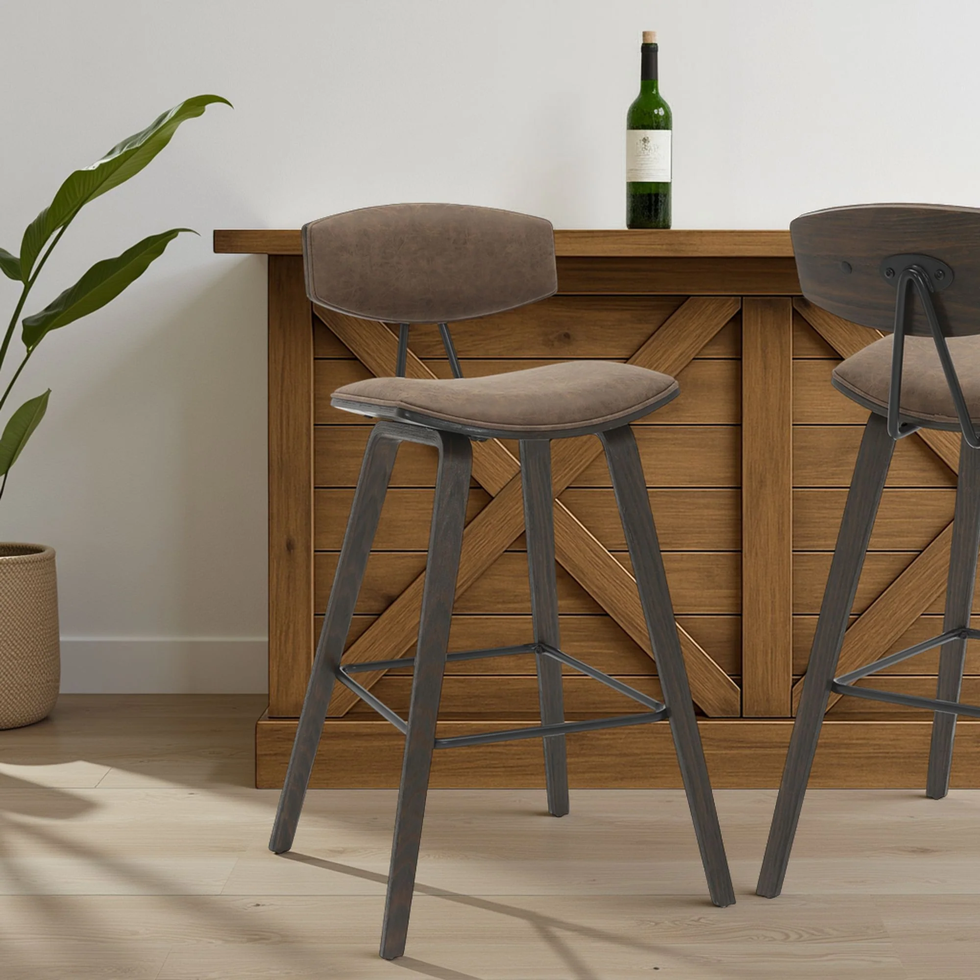 Fox - Bar Height Curved Back Wood Bar Stool With Faux Leather Seat - Image 67