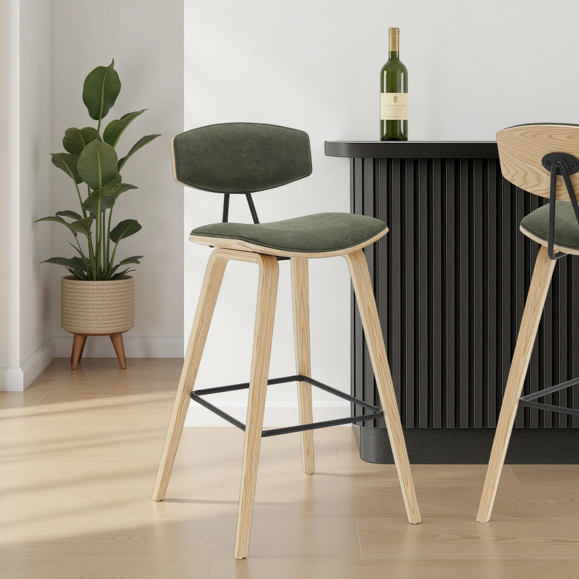 Fox - Bar Height Curved Back Wood Bar Stool With Faux Leather Seat - Image 84