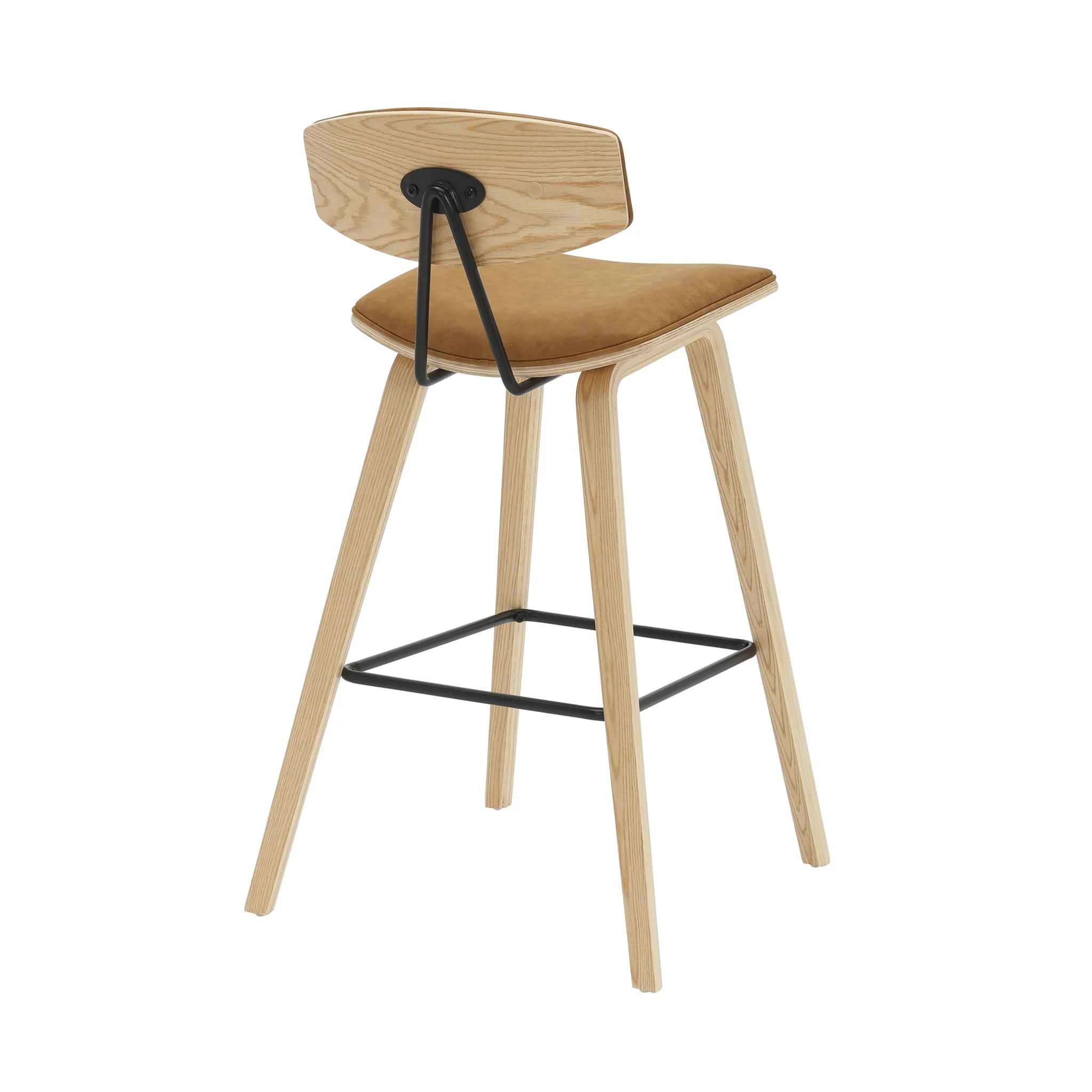 Fox - Bar Height Curved Back Wood Bar Stool With Faux Leather Seat - Image 85