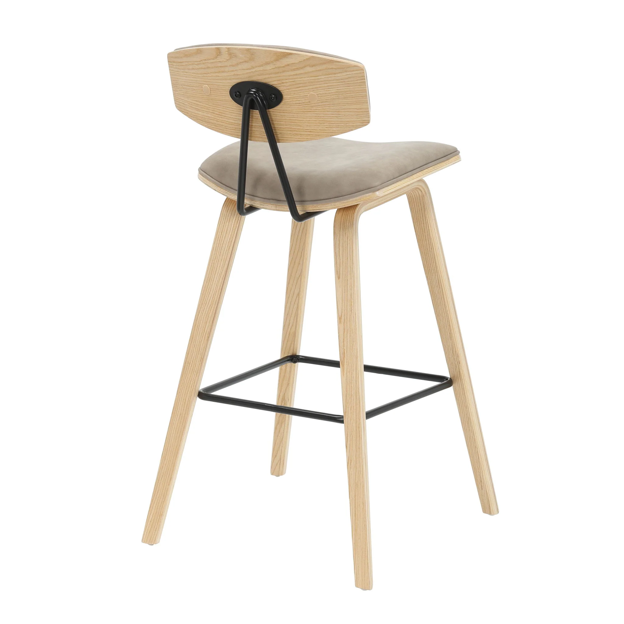 Fox - Bar Height Curved Back Wood Bar Stool With Faux Leather Seat - Image 93