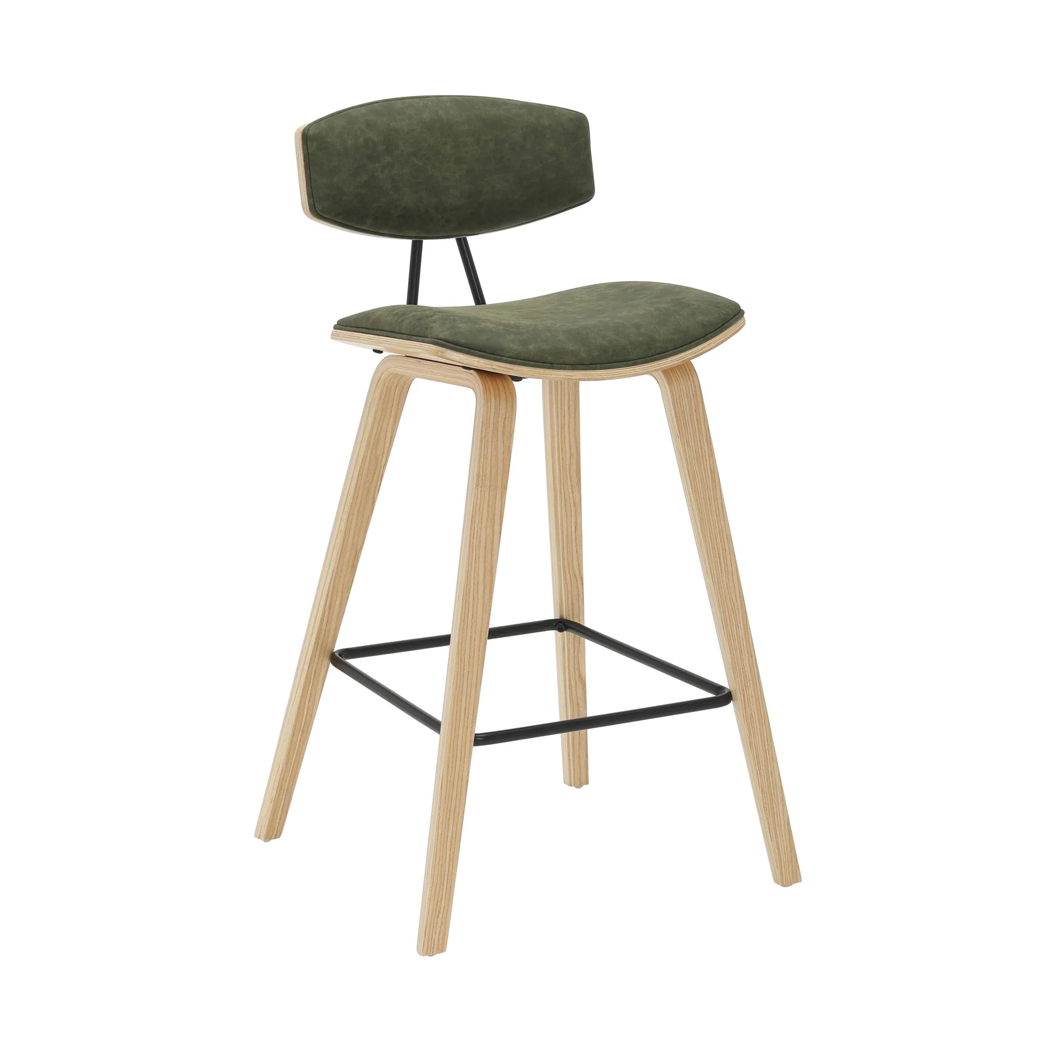 Fox - Counter Height Curved Back Wood Bar Stool With Faux Leather Seat - Image 4