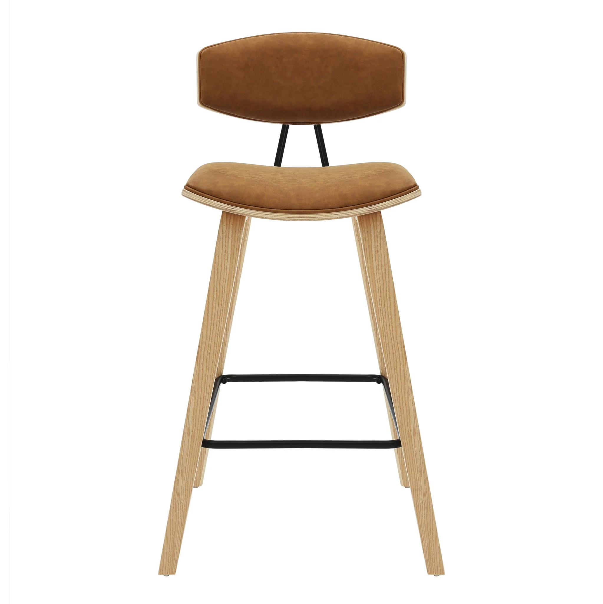 Fox - Counter Height Curved Back Wood Bar Stool With Faux Leather Seat - Image 42