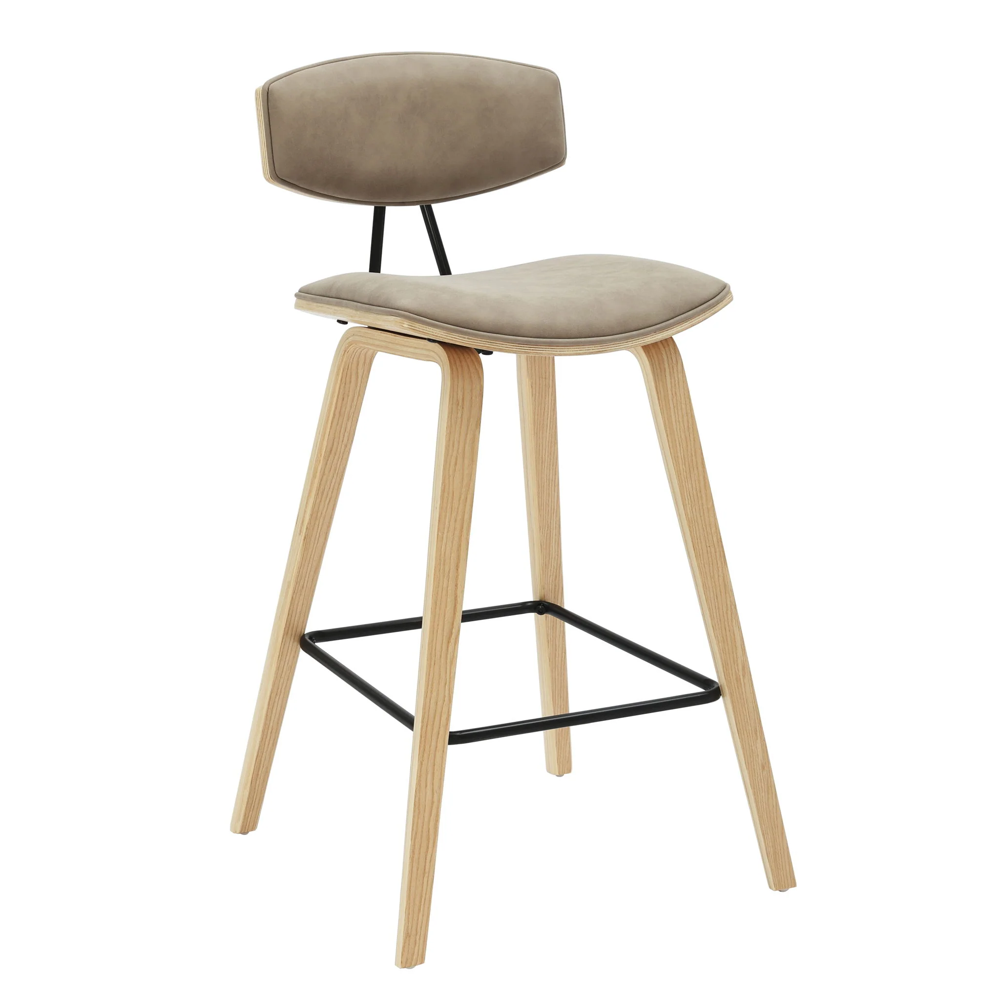 Fox - Counter Height Curved Back Wood Bar Stool With Faux Leather Seat - Image 57