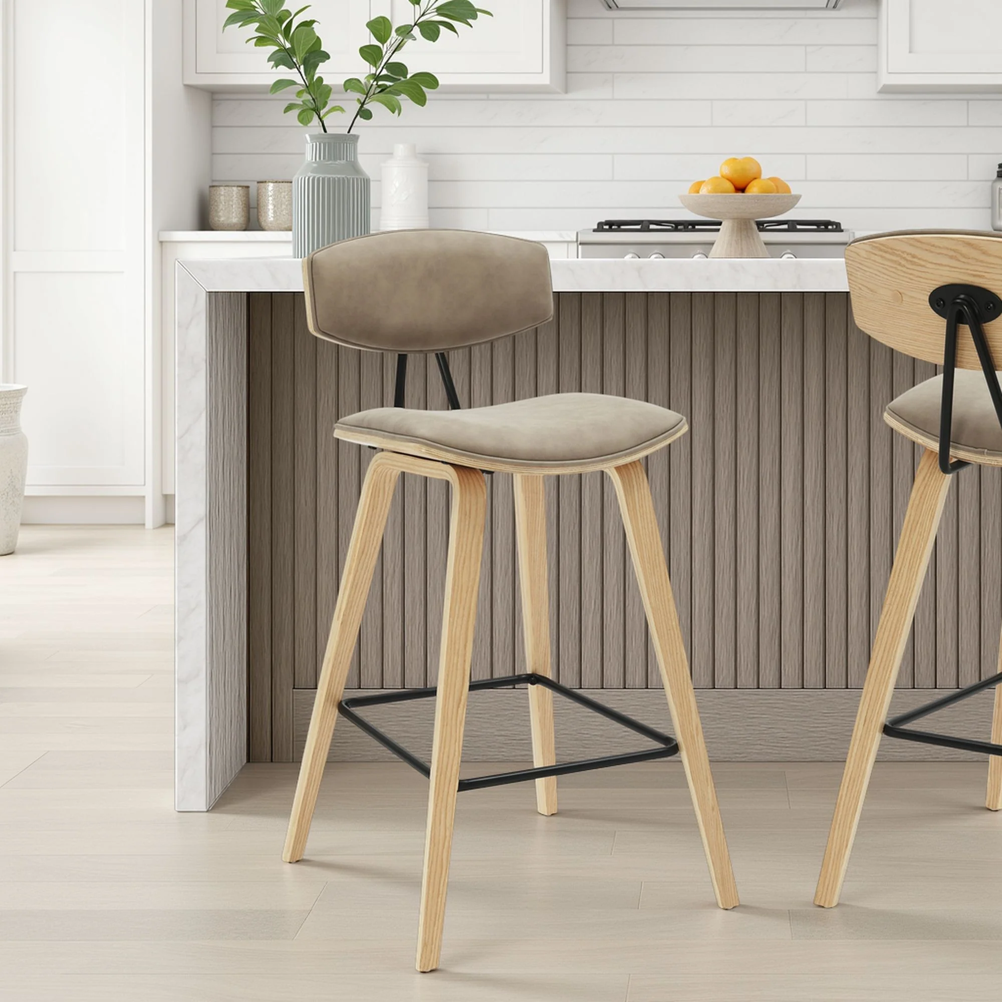 Fox - Counter Height Curved Back Wood Bar Stool With Faux Leather Seat - Image 65