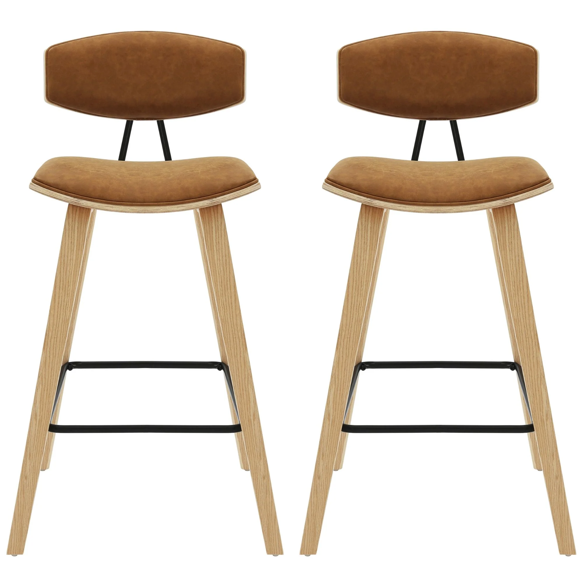 Fox - Counter Height Curved Back Wood Bar Stool With Faux Leather Seat - Image 7