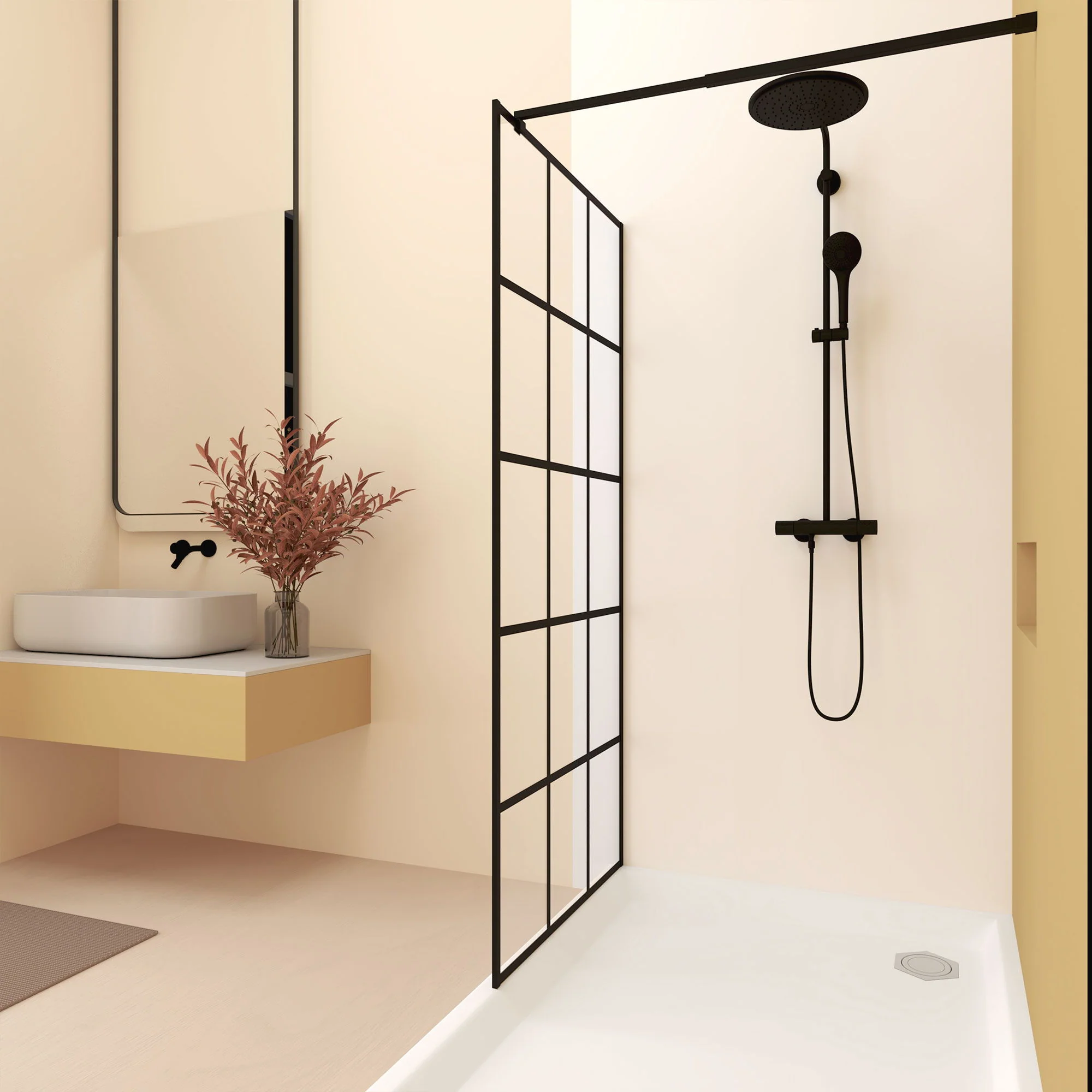 Framed Glass Shower Screen - Matte Black - Image 4