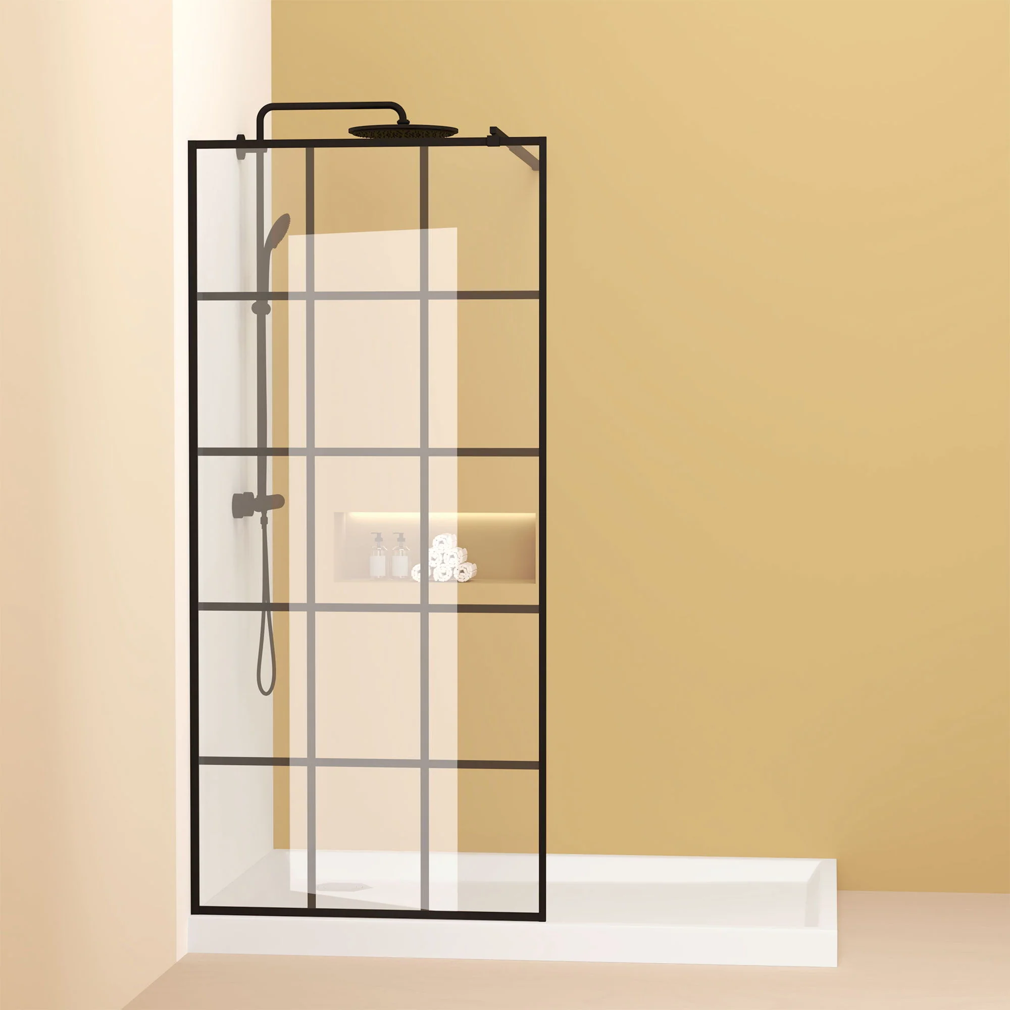 Framed Glass Shower Screen - Matte Black - Image 5
