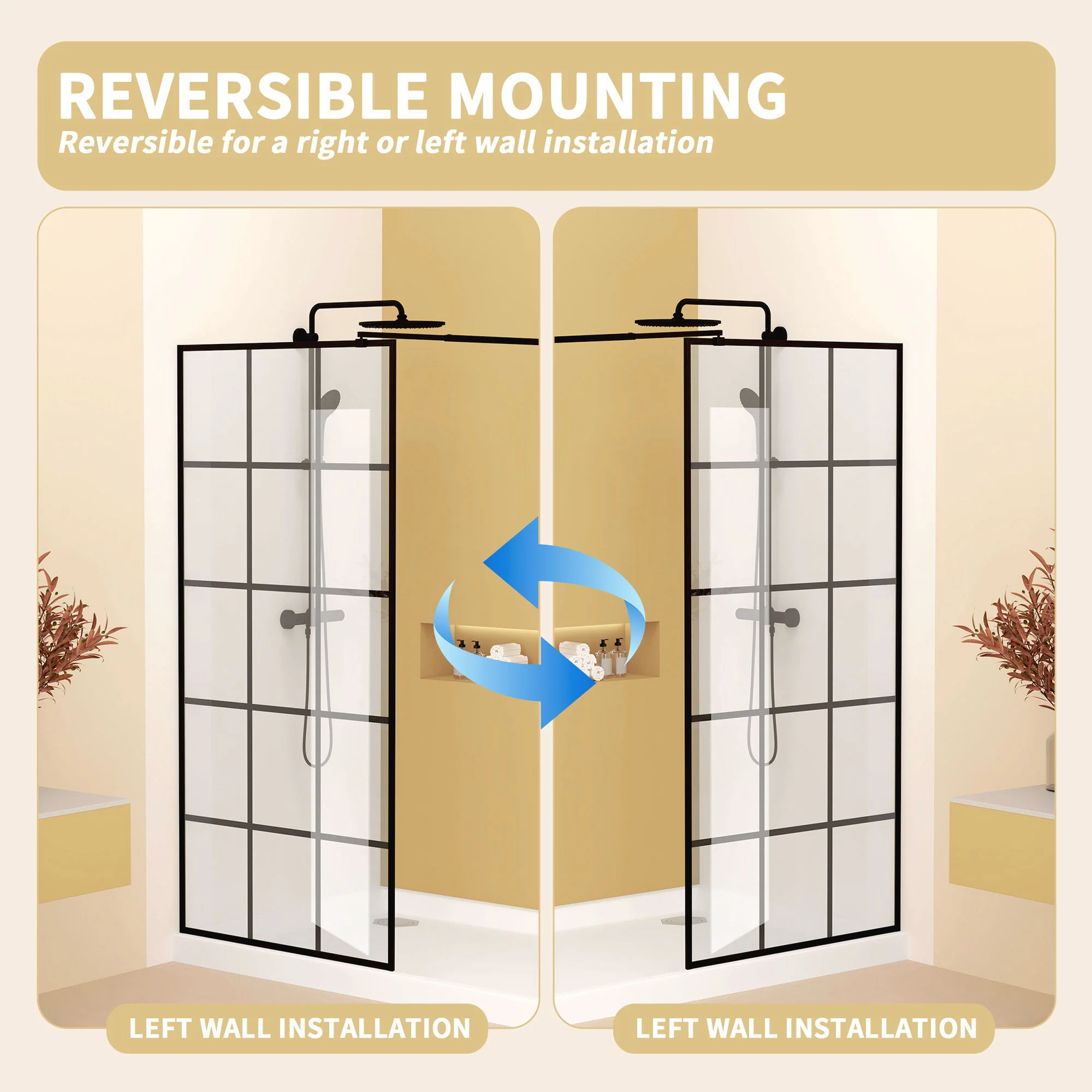 Framed Glass Shower Screen - Matte Black - Image 9