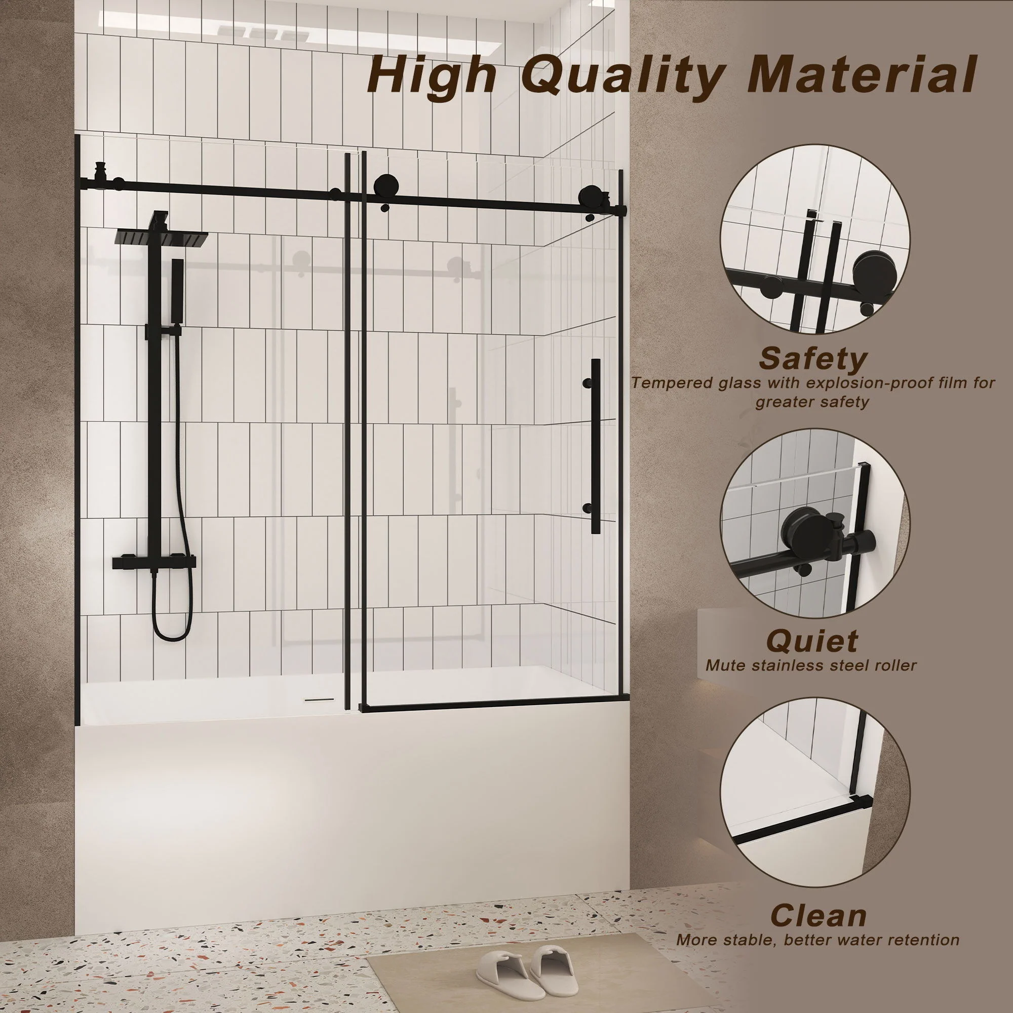 Frameless Shower Door With Handle - Image 3