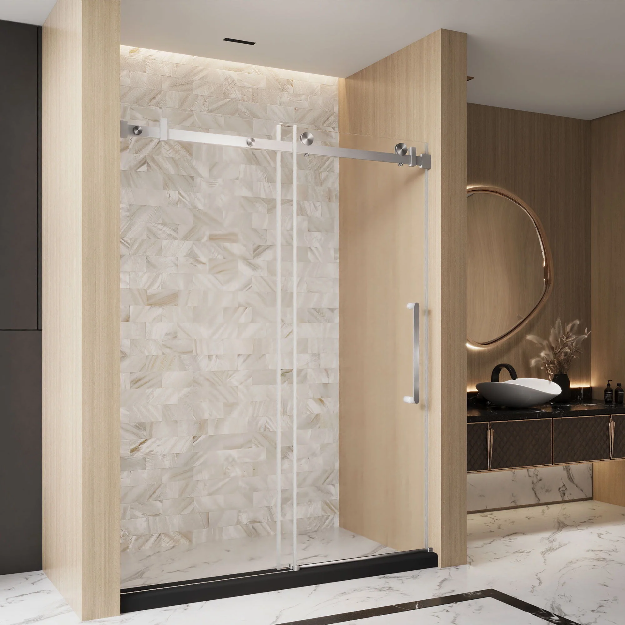 Frameless Single Sliding Shower Door & Handle And Square Tube Track - Image 12