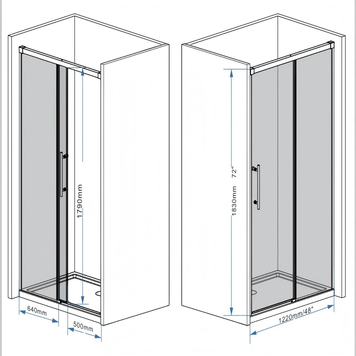 Frameless Single Sliding Shower Door With Handle - Image 7