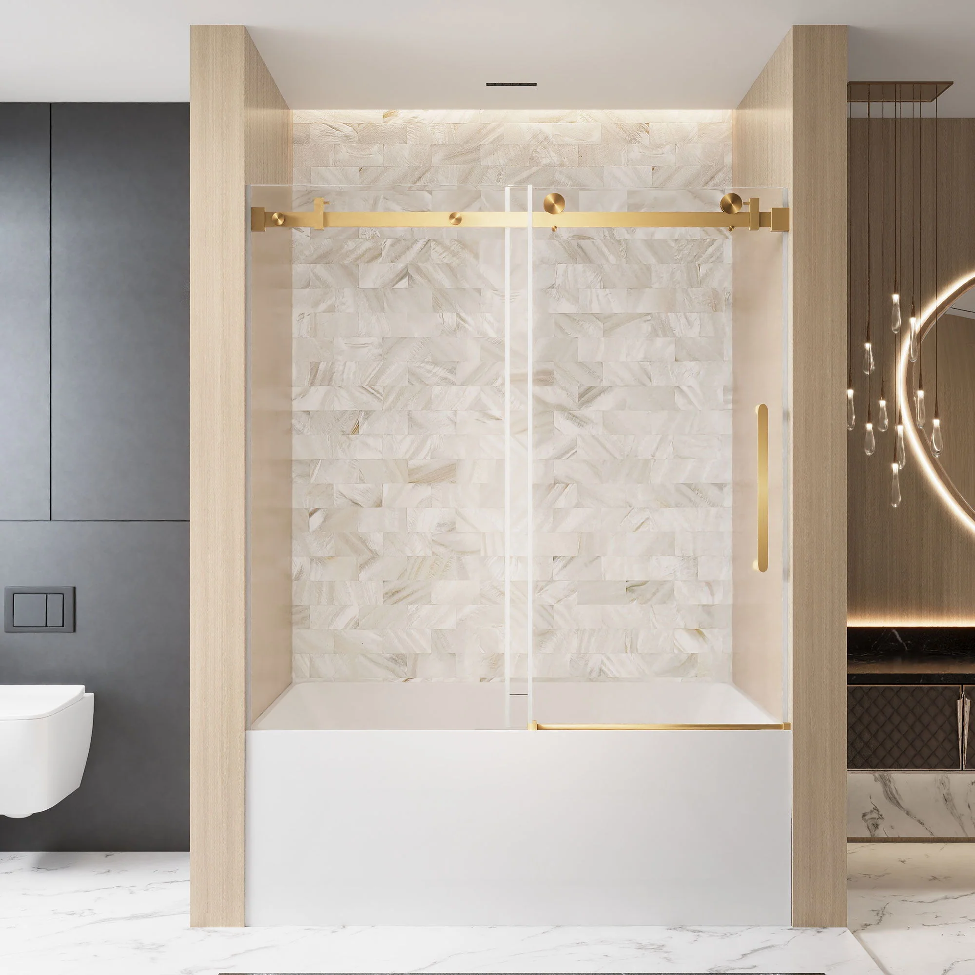 Frameless Single Sliding Shower Door With Handle And Square Tube Track - Image 17