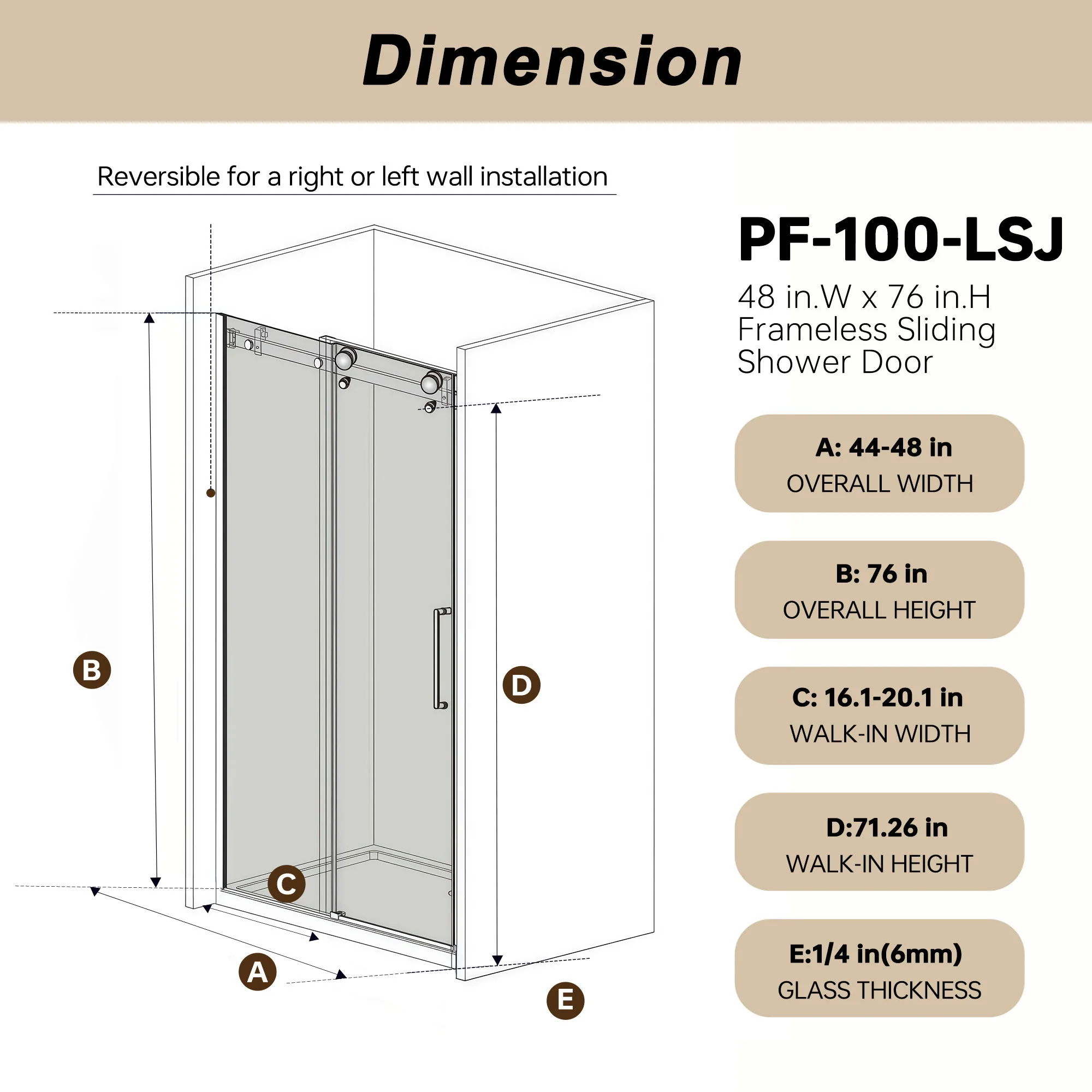 Frameless Single Sliding Shower Door With Handle And Square Tube Track - Image 4