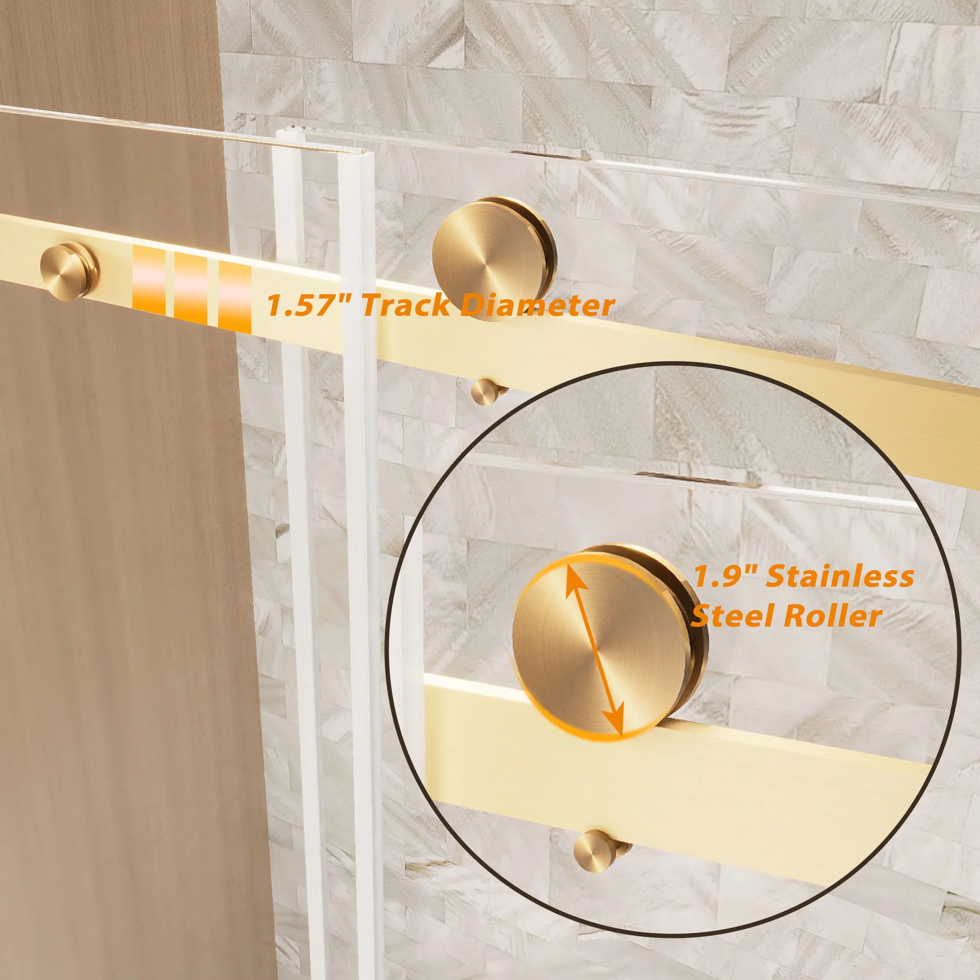 Frameless Single Sliding Shower Door With Handle And Square Tube Track - Image 9