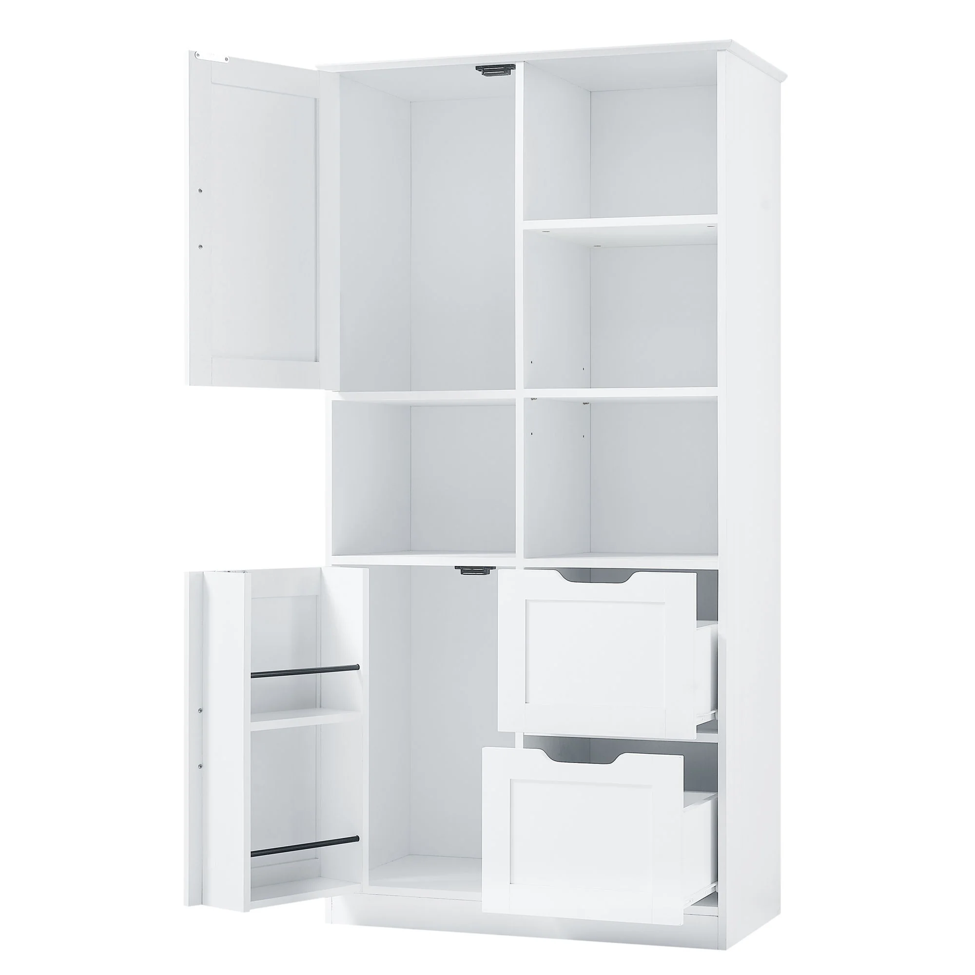 Freestanding Bathroom Storage Cabinet With Doors And Drawers, Adjustable Shelf, Open Shelves - White - Image 7