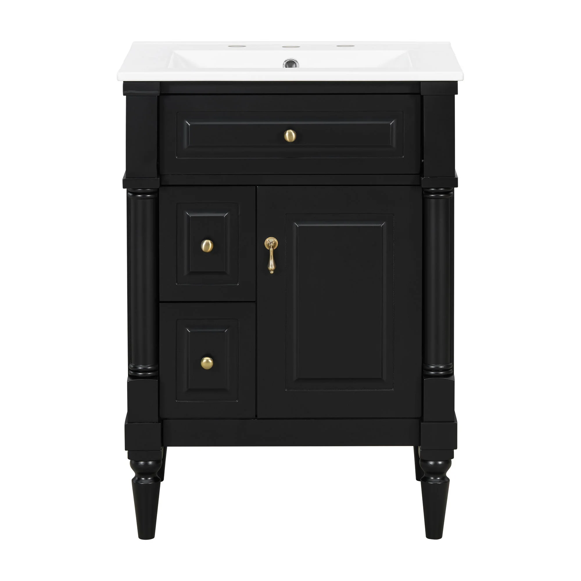 Freestanding Bathroom Vanity With Sink, Adjustable Shelf & Flip Drawer