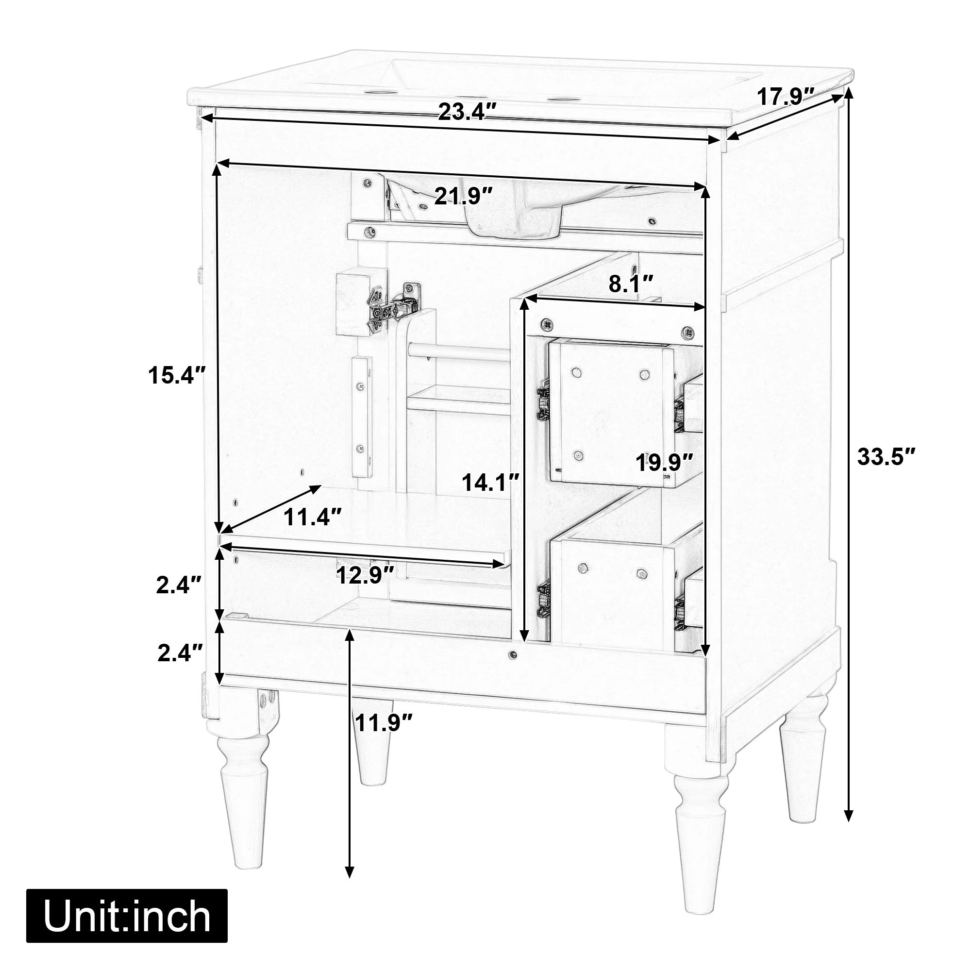 Freestanding Bathroom Vanity With Sink, Adjustable Shelf & Flip Drawer - Image 5