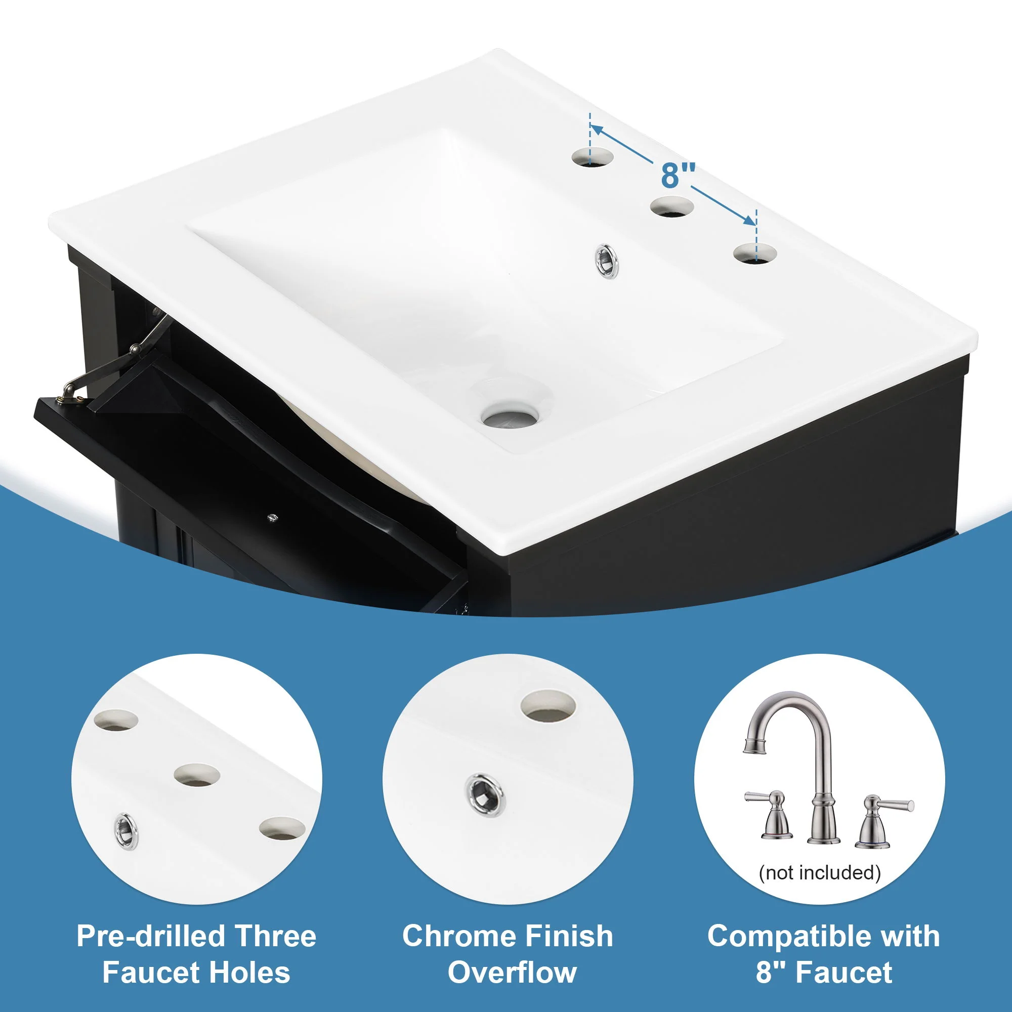 Freestanding Bathroom Vanity With Sink, Adjustable Shelf & Flip Drawer - Image 7