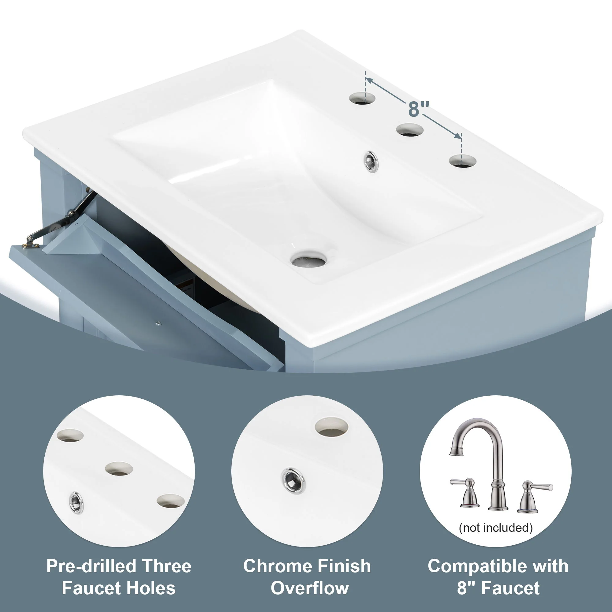 Freestanding Bathroom Vanity With Sink, Adjustable Shelf & Flip Drawer - Image 8