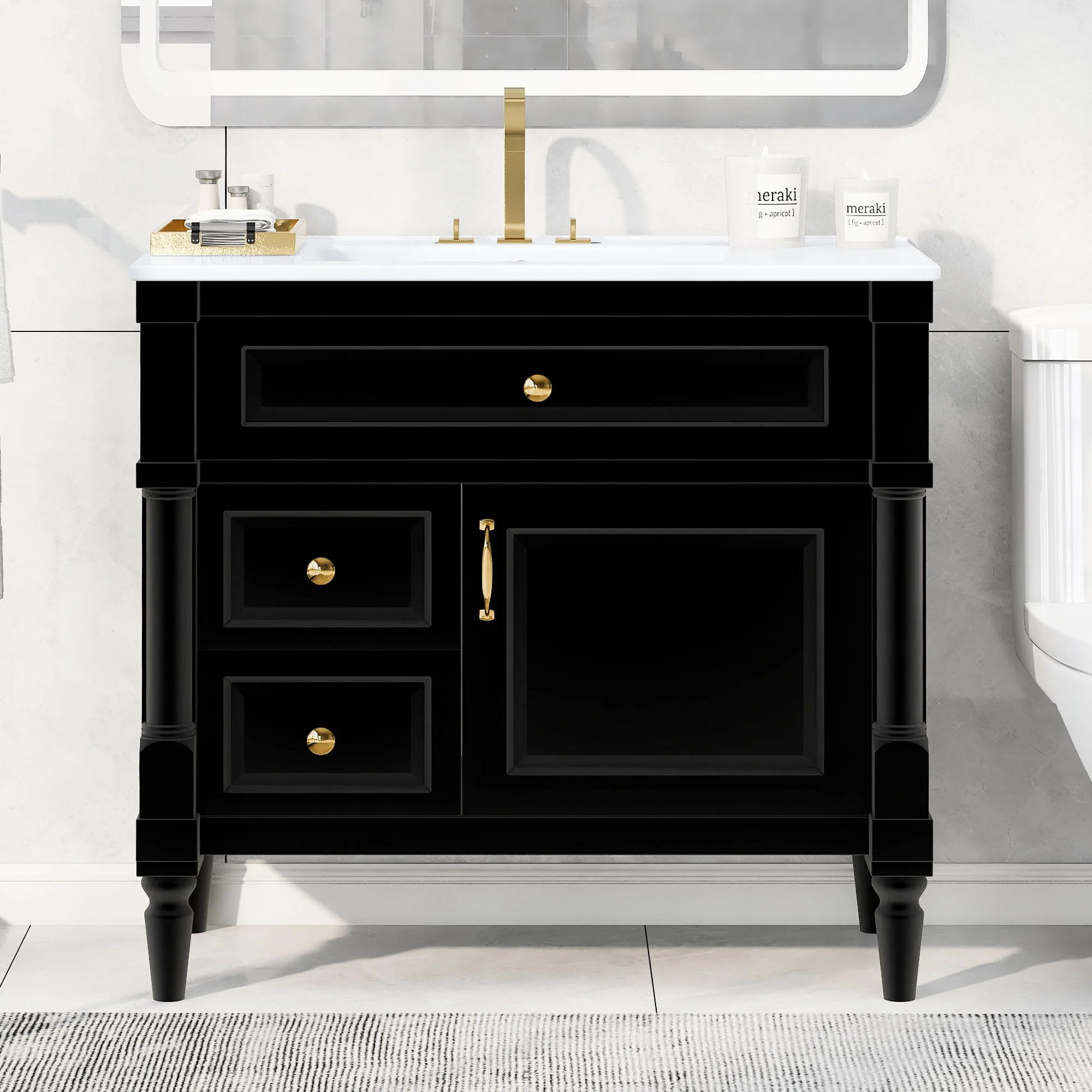 Freestanding Bathroom Vanity With Sink, Adjustable Shelf, Flip Drawer - Image 16