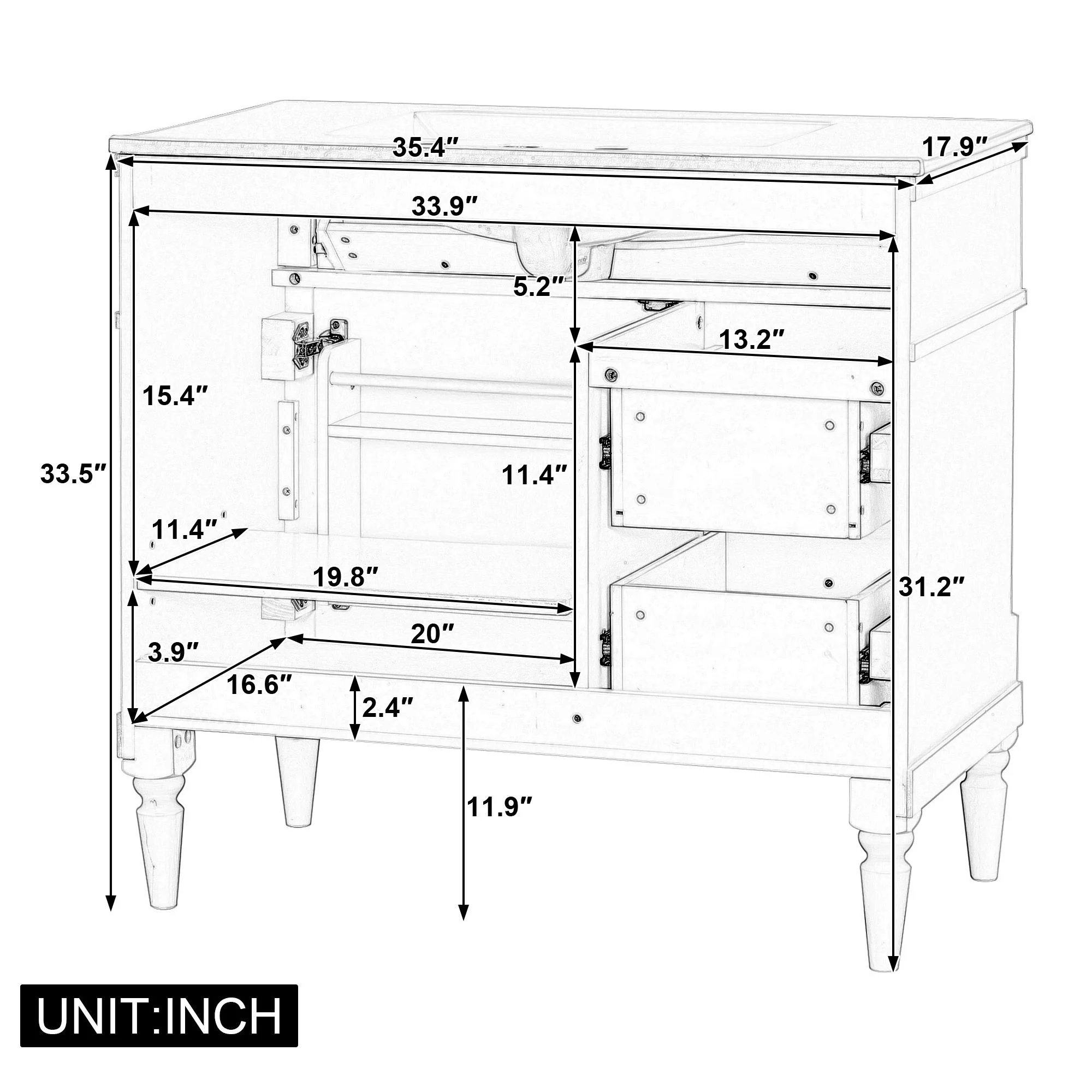 Freestanding Bathroom Vanity With Sink, Adjustable Shelf, Flip Drawer - Image 19
