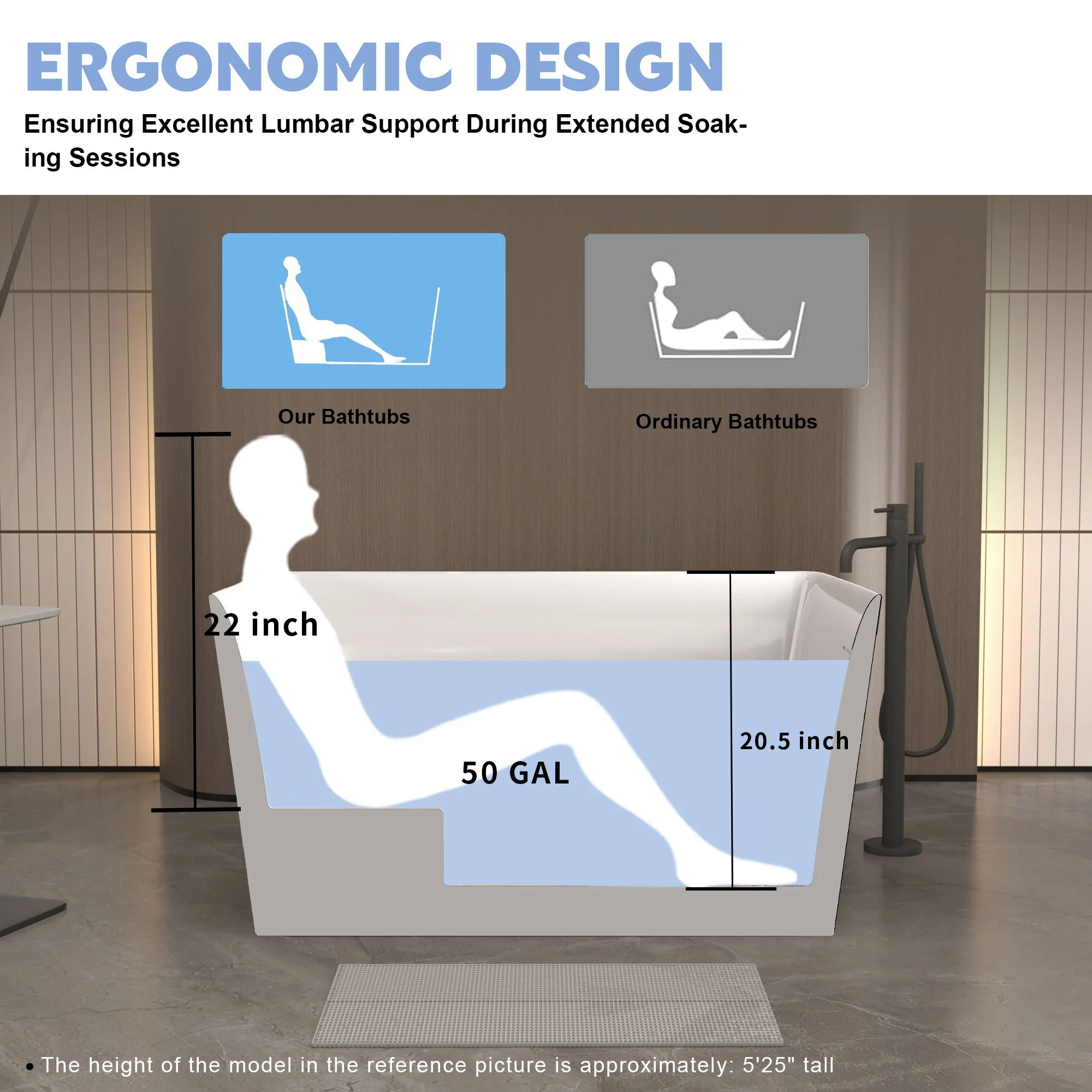 Freestanding Bathtub With Built In Seat, Rectangle Shape, Invisible Overflow & Pop Up Drain - Gloss White - Image 3