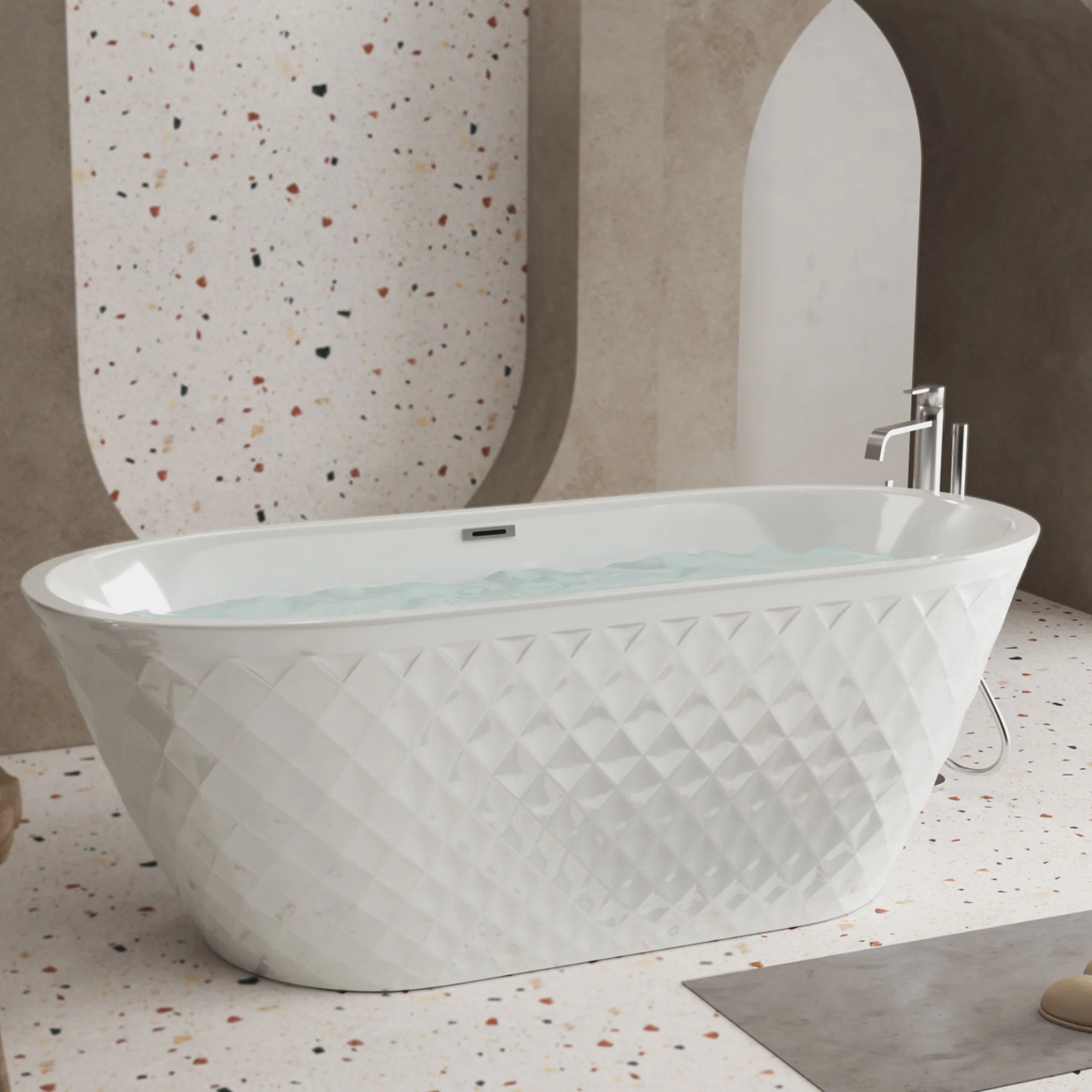 Freestanding Bathtub With Diamond Pattern Design - Image 4