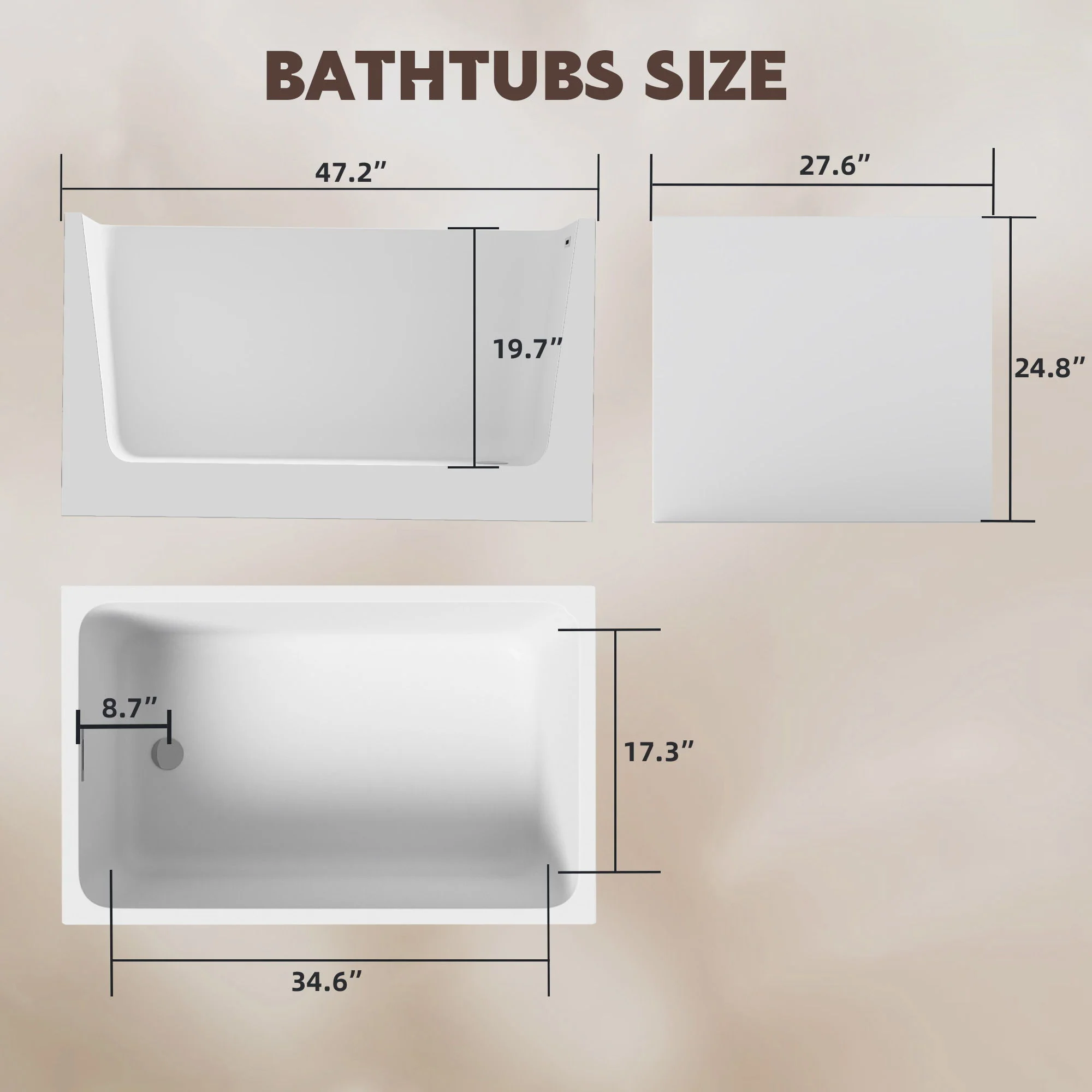 Freestanding Bathtub With Drain, Rectangular Shape - Image 3