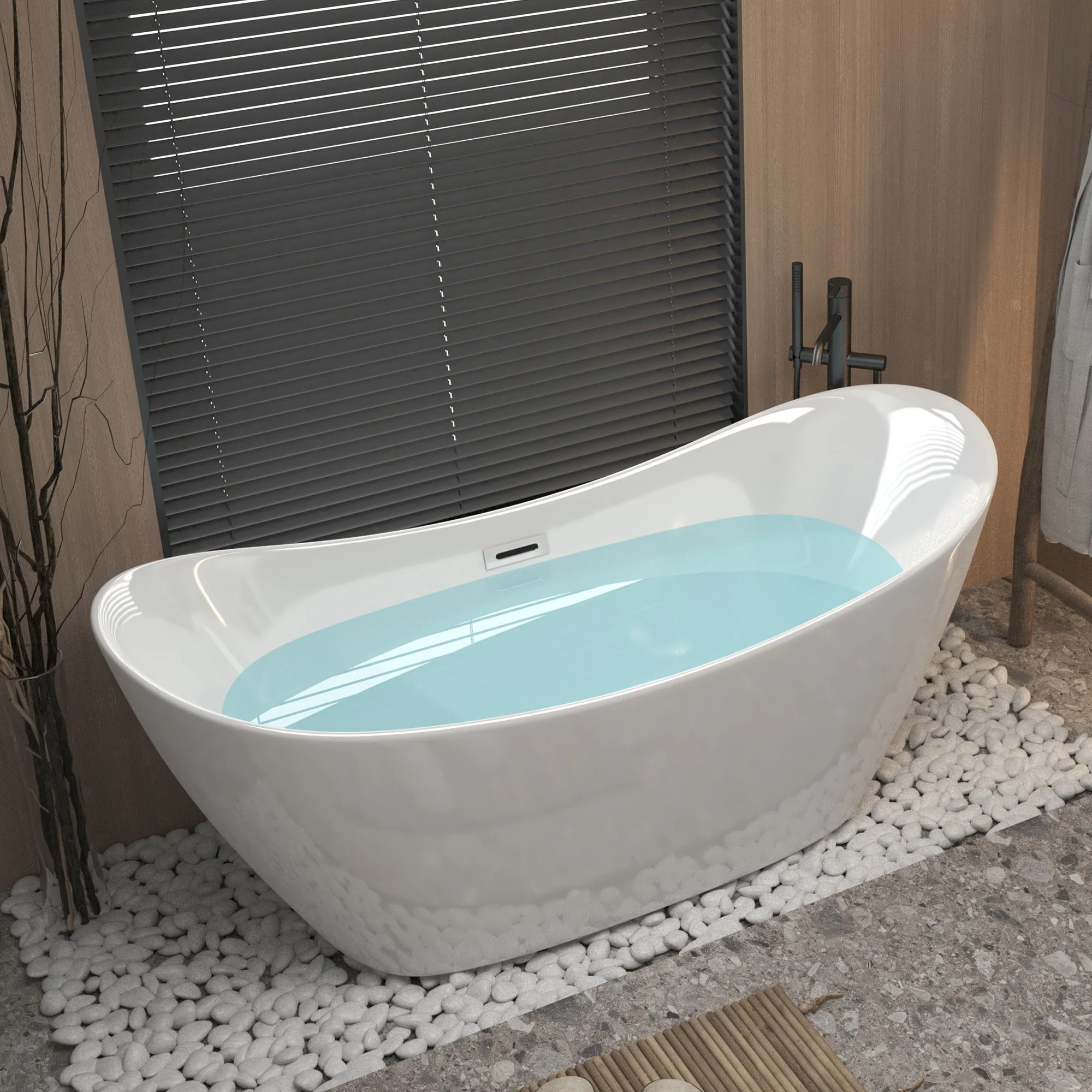 Freestanding Tub With Overflow And Pop Up Drain, Ergonomic Design - Image 9
