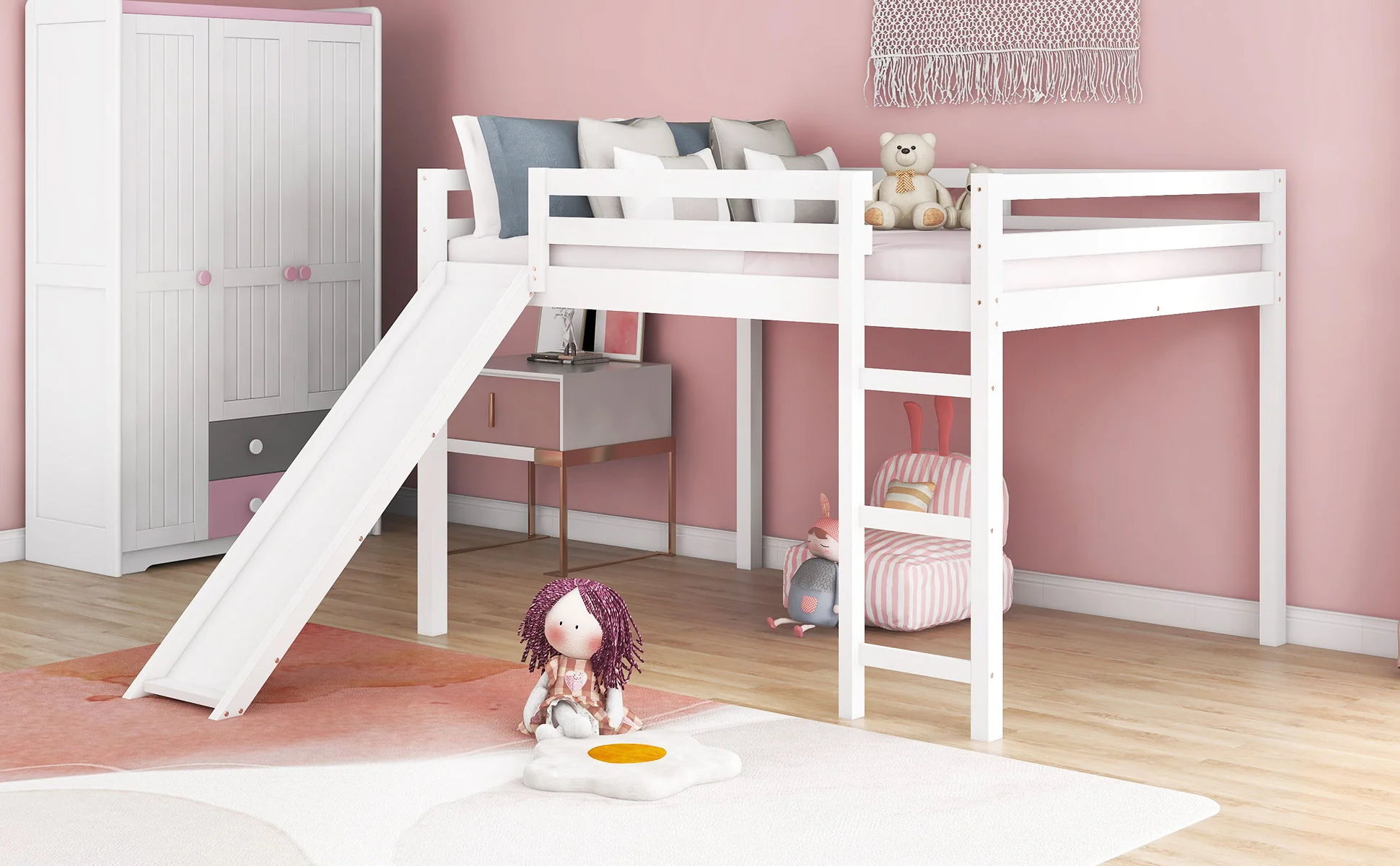 Full Loft Bed With Slide, Multifunctional Design - White - Image 6