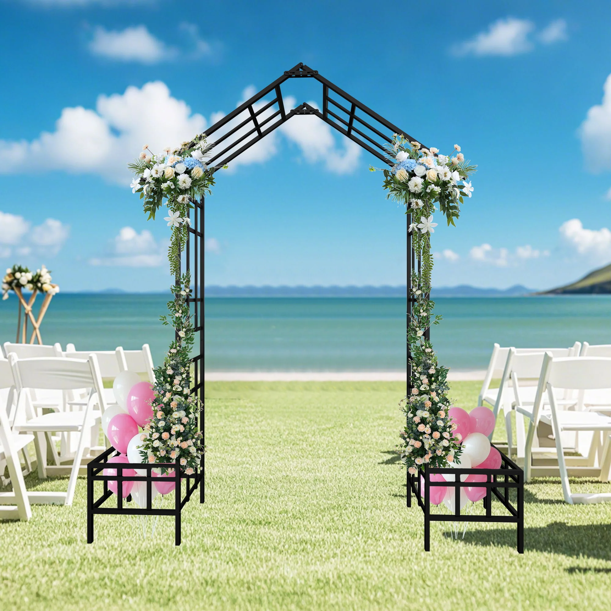 Garden Arch With Adjustable & Climbing Plants Support - Black - Image 4