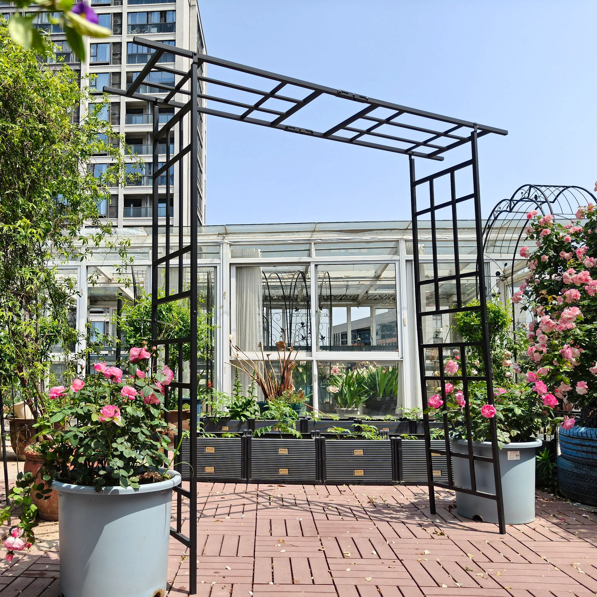 Garden Arch With Adjustable Width Climbing Plants Support - Black - Image 2