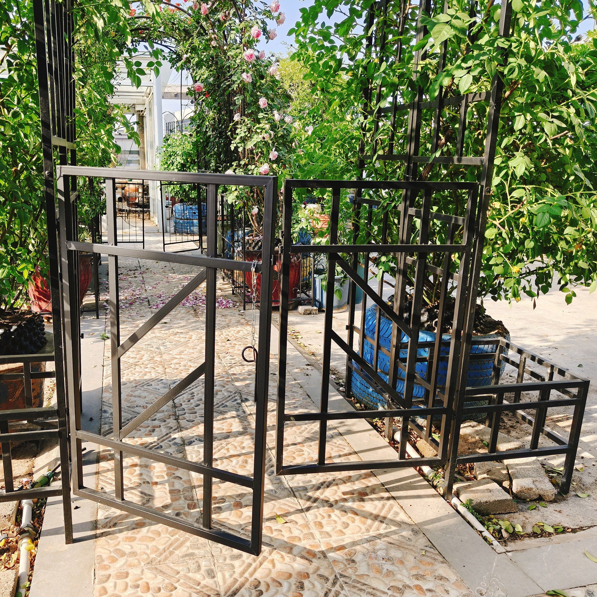Garden Arch With Gate With Planter, Climbing Plants Support Outdoor - Black - Image 7