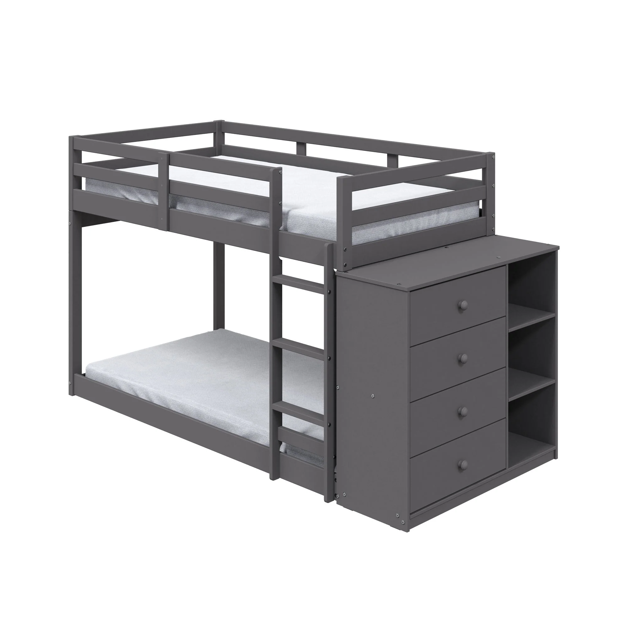 Gaston - Bunk Bed Twin Over Twin With 4 Drawers & 3 Compartments - Gray - Image 2
