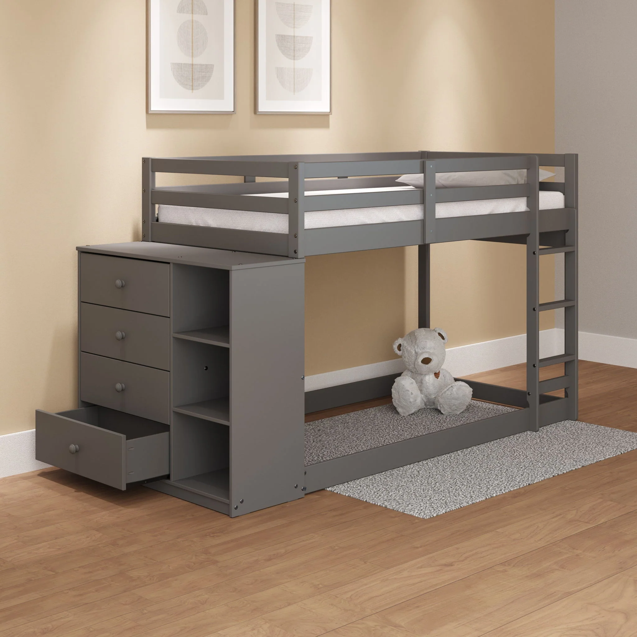 Gaston - Bunk Bed Twin Over Twin With 4 Drawers & 3 Compartments - Gray - Image 8