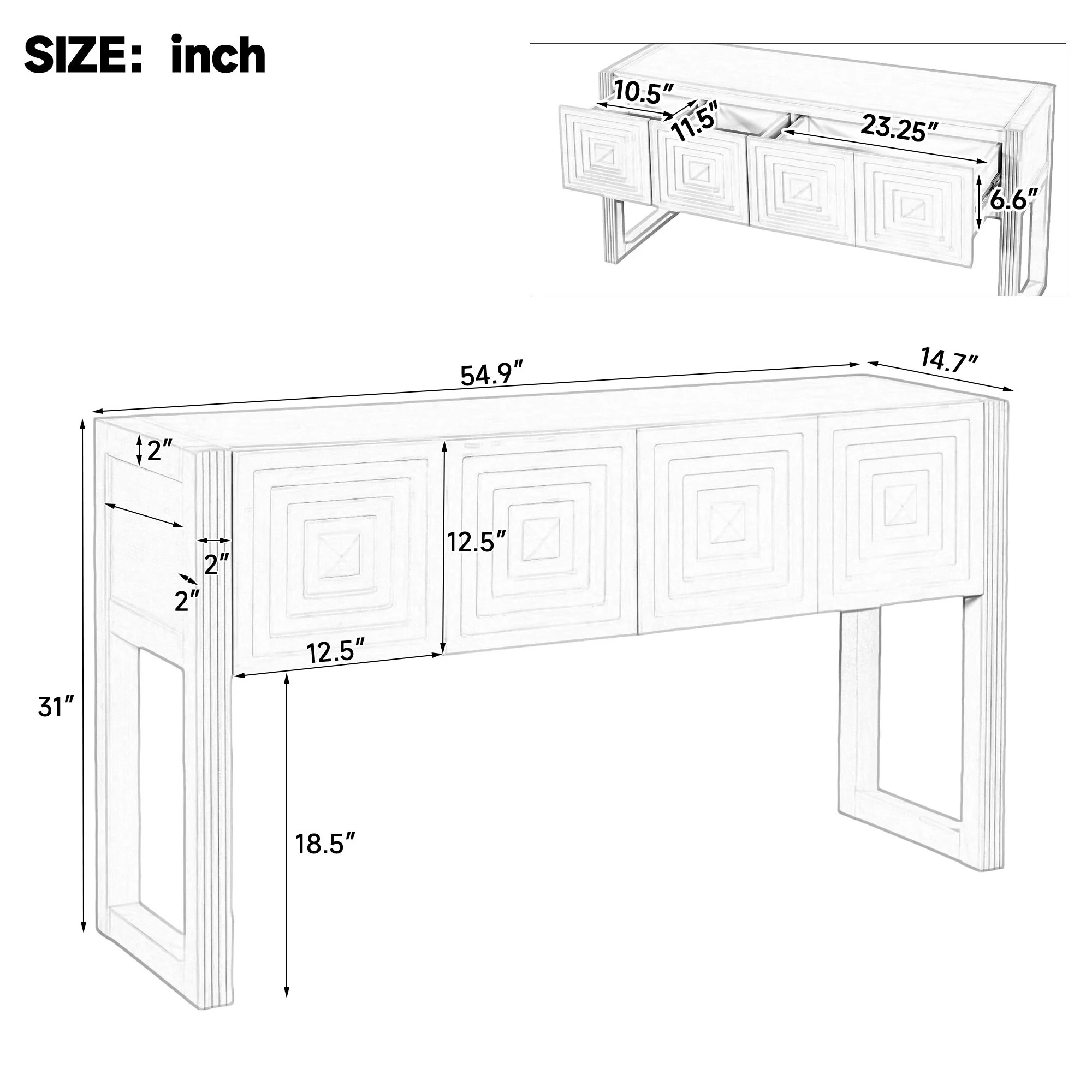 Geometric Carved Console Table With 3 Soft Close Drawers - Image 15