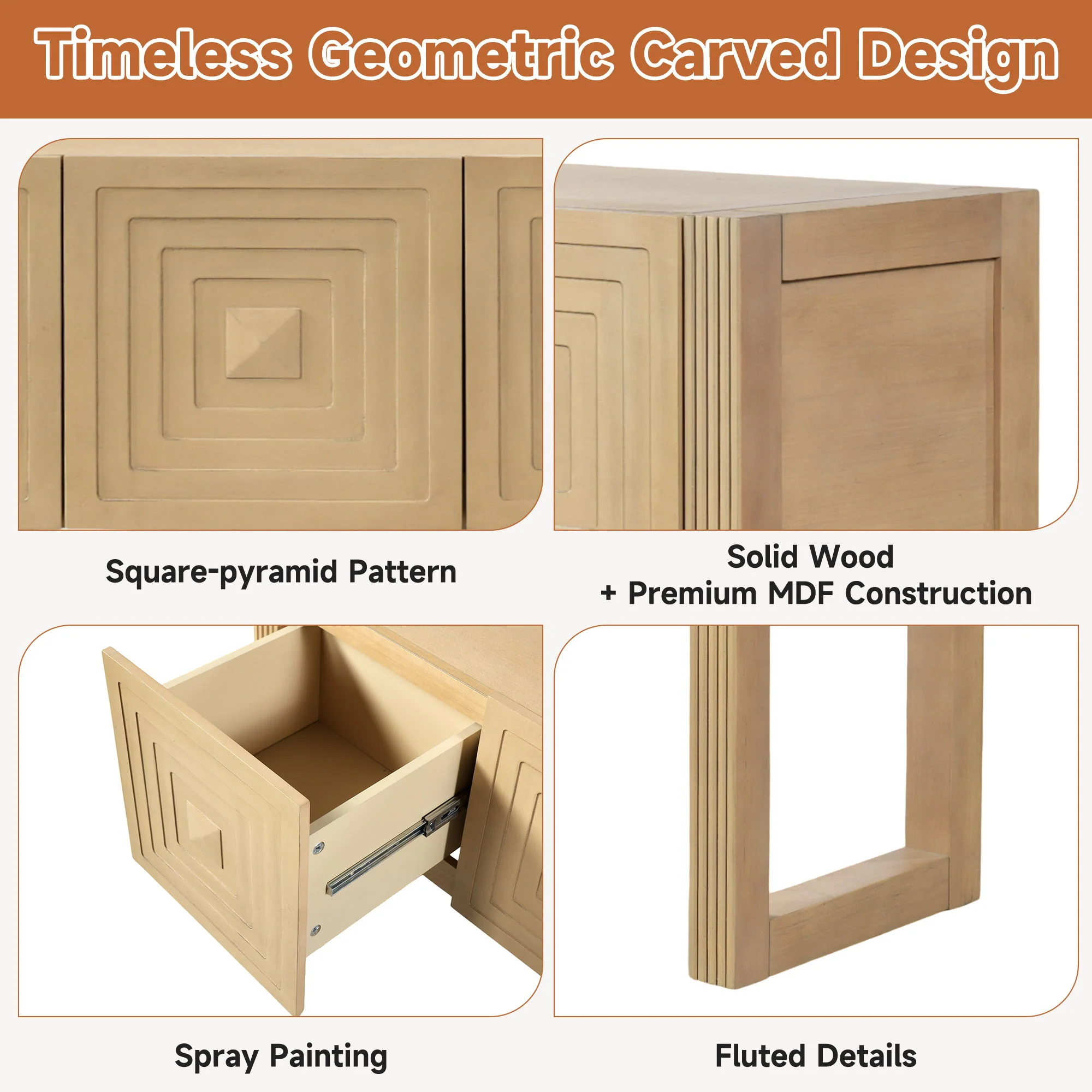 Geometric Carved Console Table With 3 Soft Close Drawers - Image 16