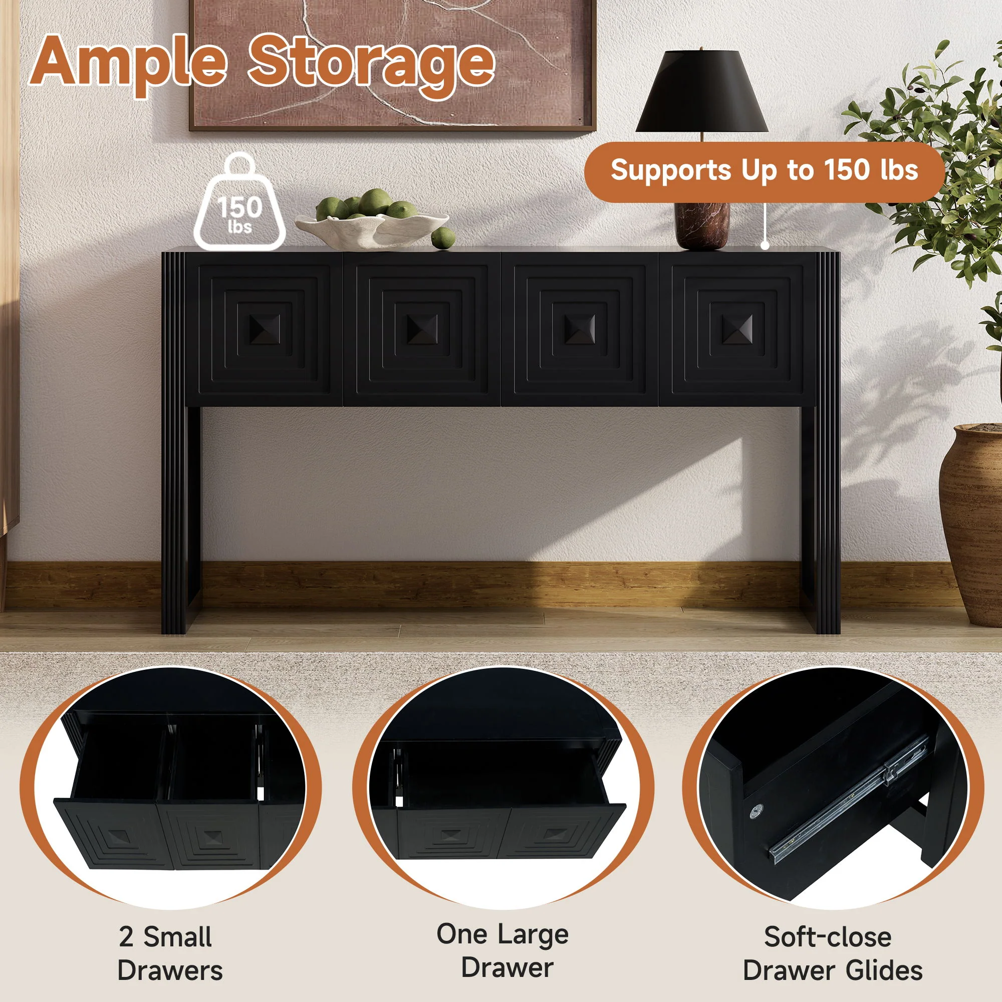 Geometric Carved Console Table With 3 Soft Close Drawers - Image 19