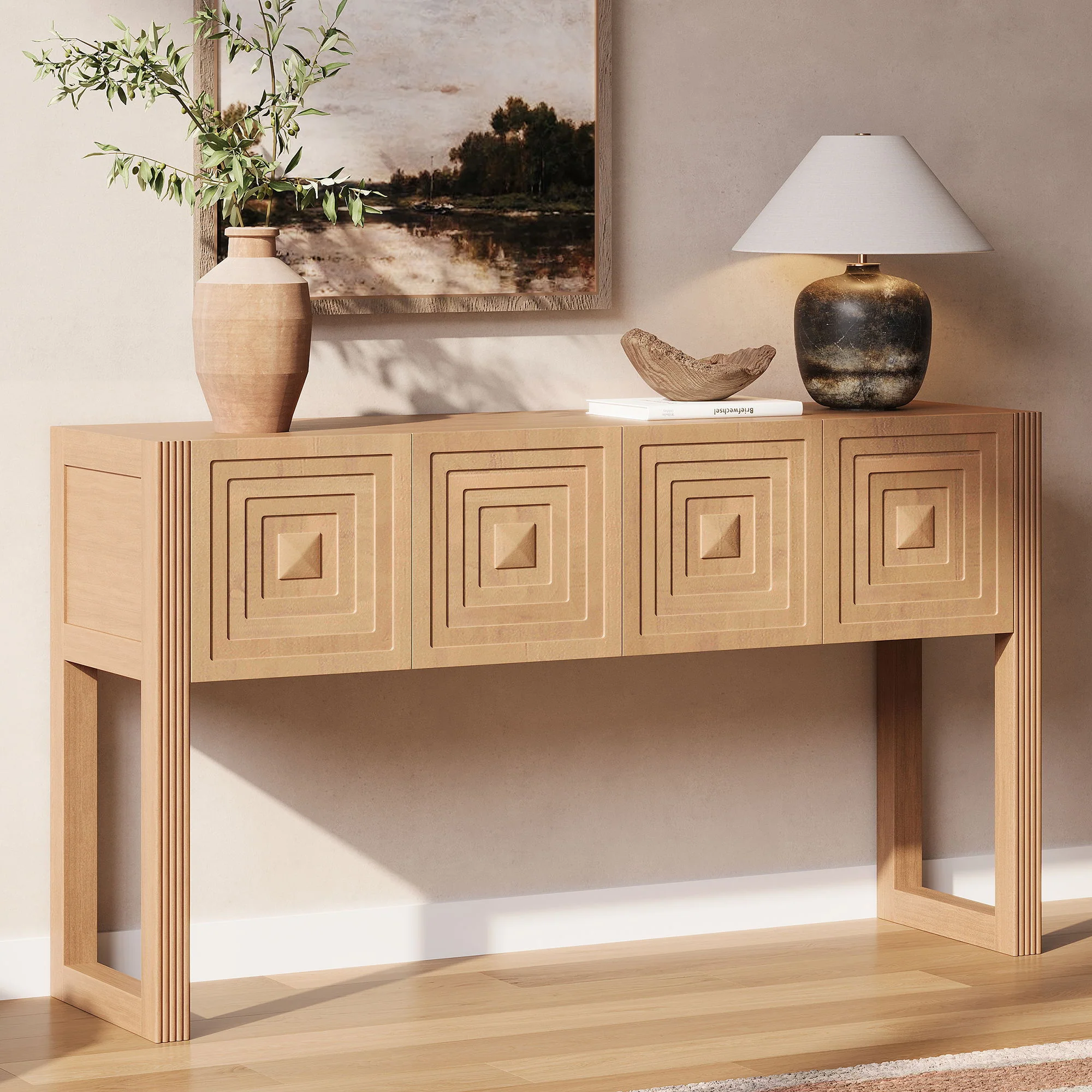 Geometric Carved Console Table With 3 Soft Close Drawers - Image 23