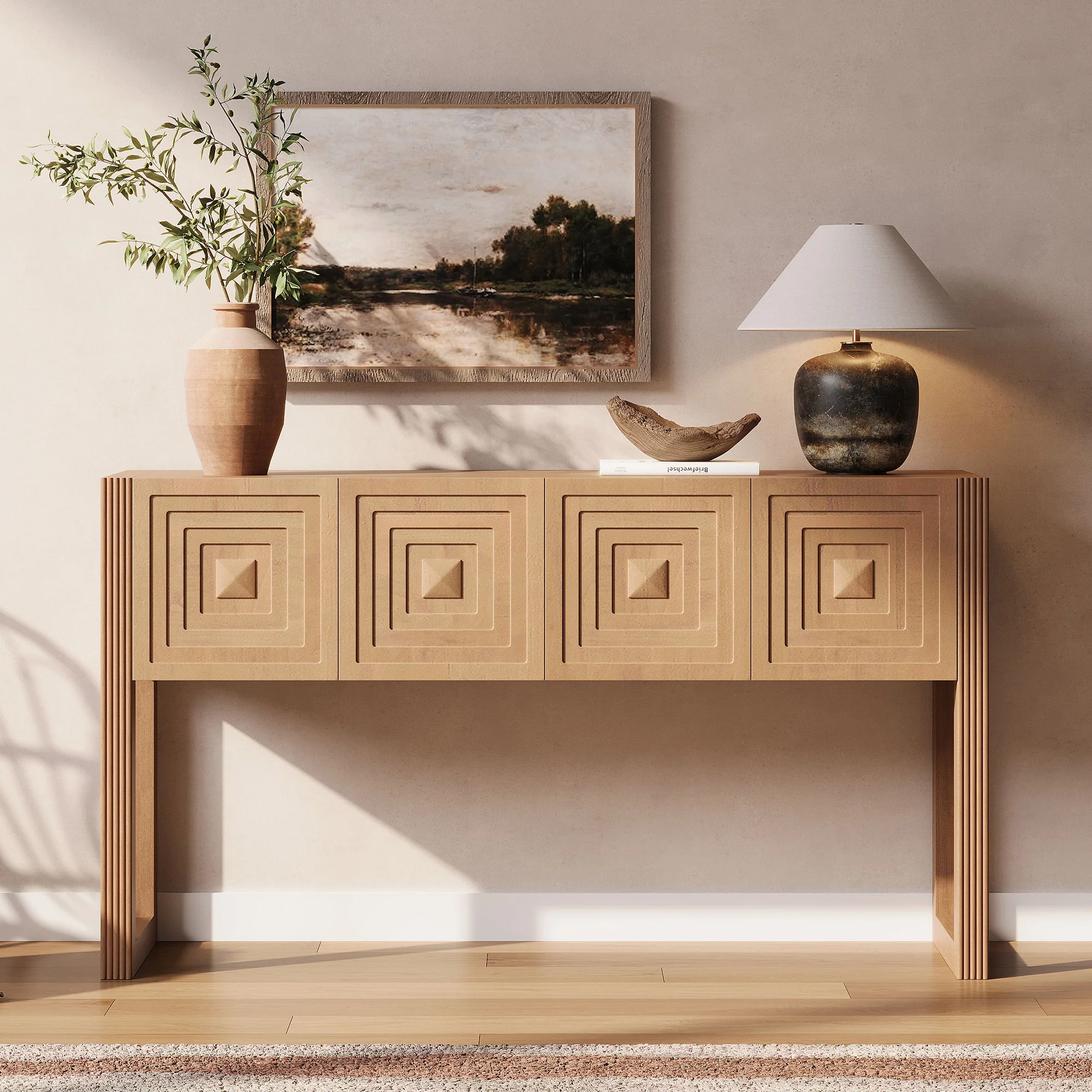 Geometric Carved Console Table With 3 Soft Close Drawers - Image 25